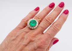 Anello vintage in oro 18k Smeraldo colombiano GRS Report Diamante Cocktail Francese