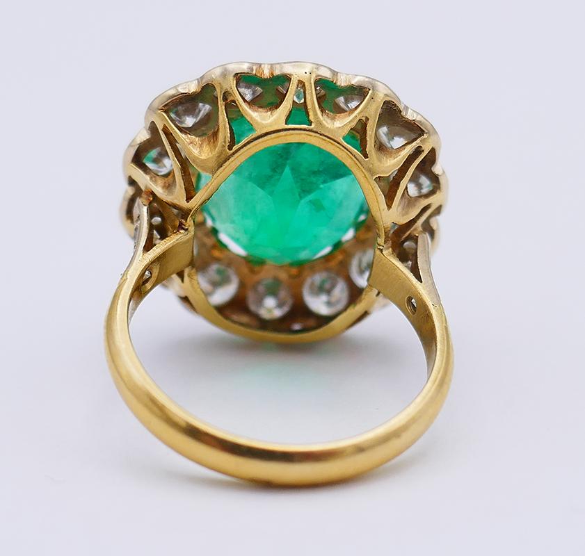 Vintage Ring 18k Gold Colombian Emerald GRS Report Diamond Cocktail French 1