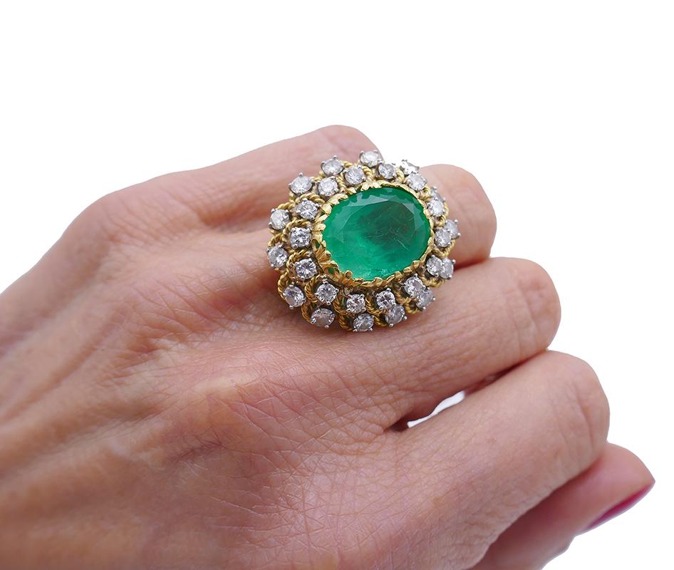 Vintage Ring 18k Gold Emerald Diamond Estate Jewelry For Sale 3