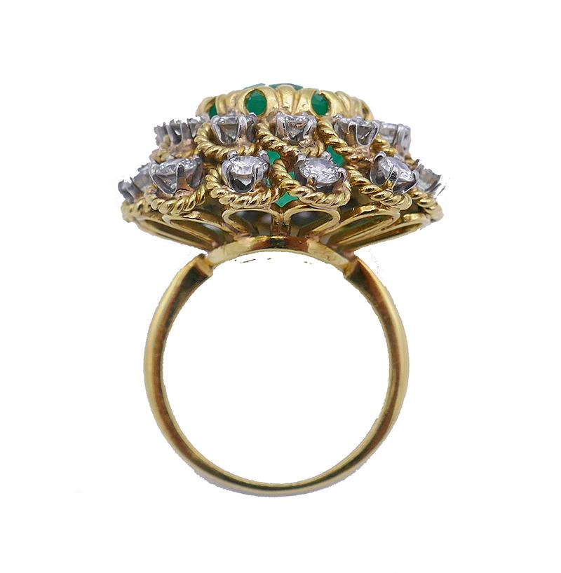 Mixed Cut Vintage Ring 18k Gold Emerald Diamond Estate Jewelry For Sale
