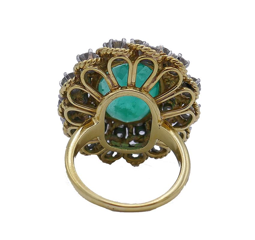 Women's Vintage Ring 18k Gold Emerald Diamond Estate Jewelry For Sale