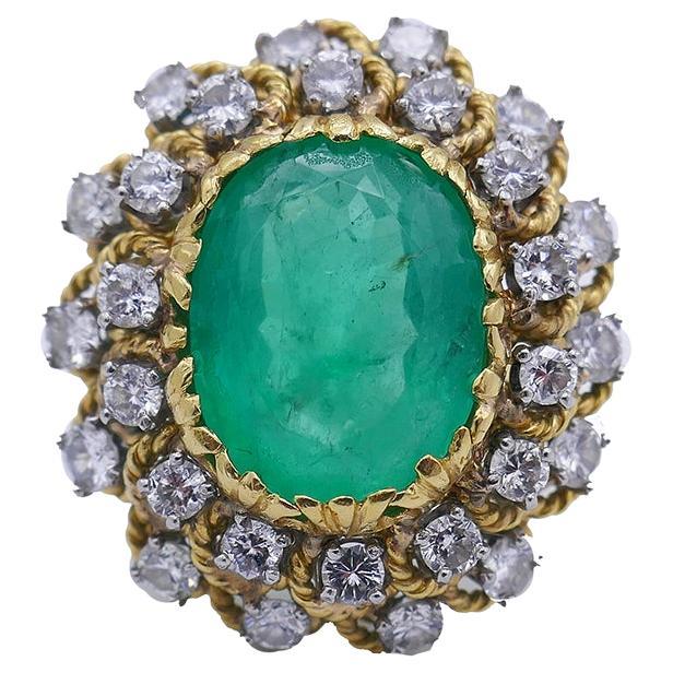 Vintage Ring 18k Gold Emerald Diamond Estate Jewelry For Sale