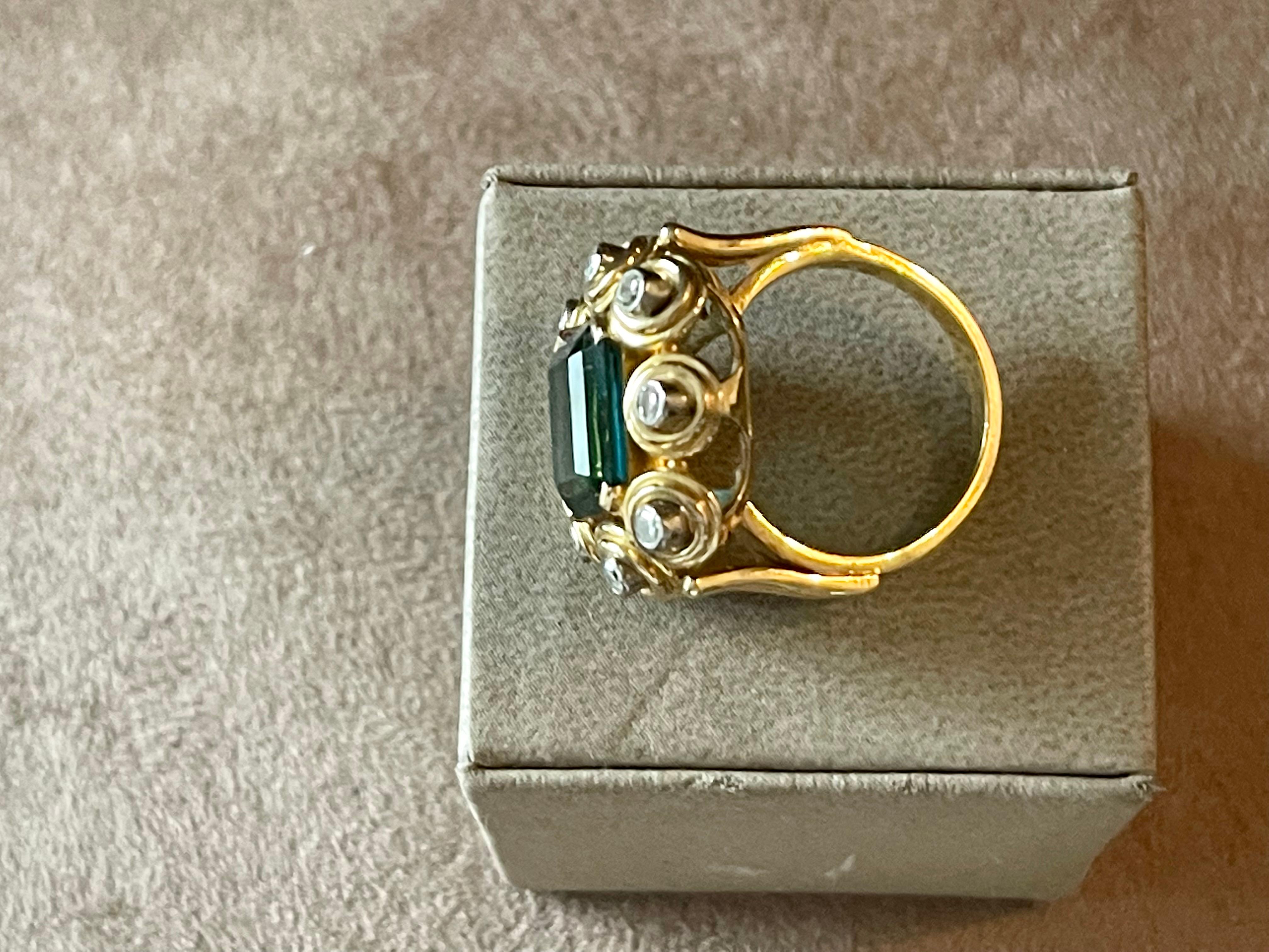Vintage Ring 1950s Indicolite Torumaline and Diamond For Sale 4