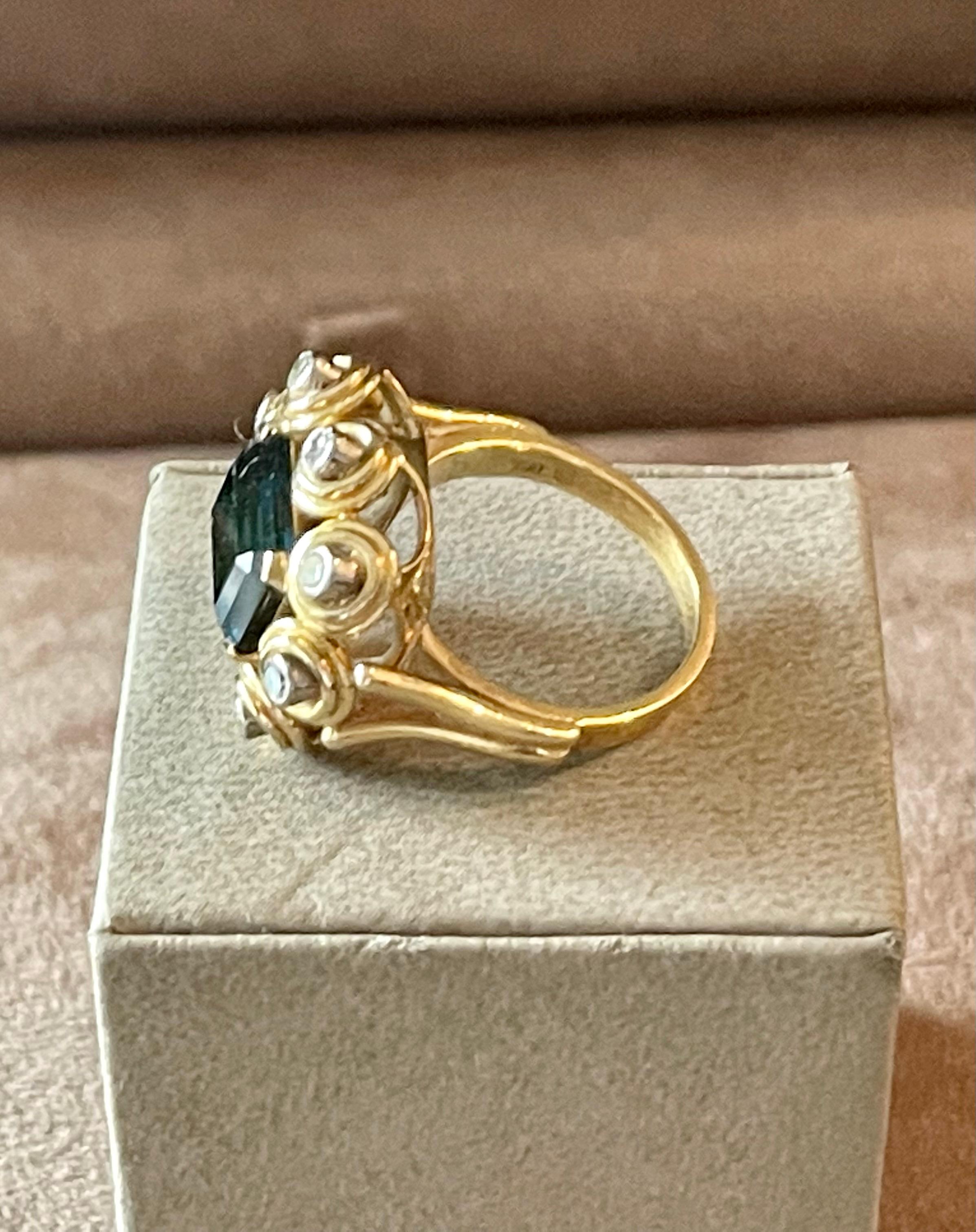 Vintage Ring 1950s Indicolite Torumaline and Diamond For Sale 5