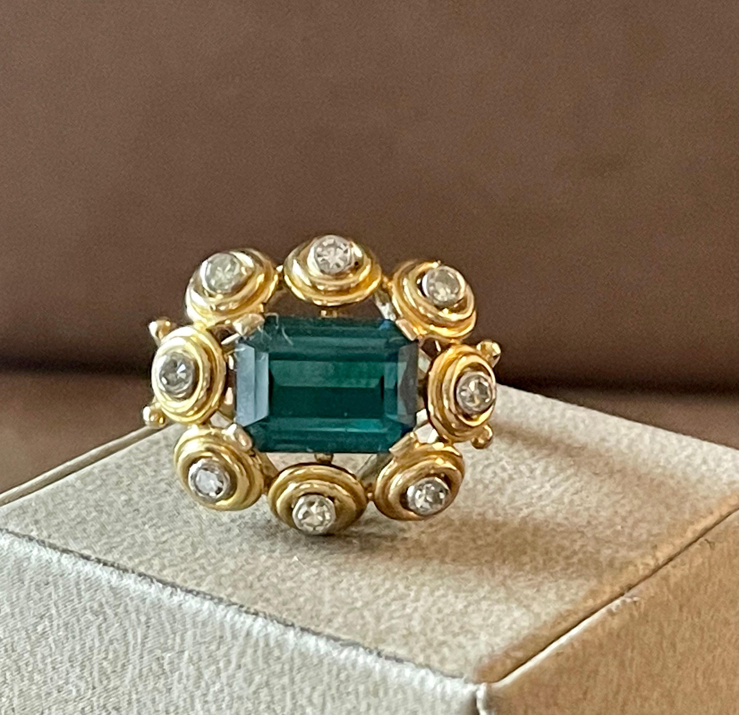 Vintage Ring 1950s Indicolite Torumaline and Diamond For Sale 6