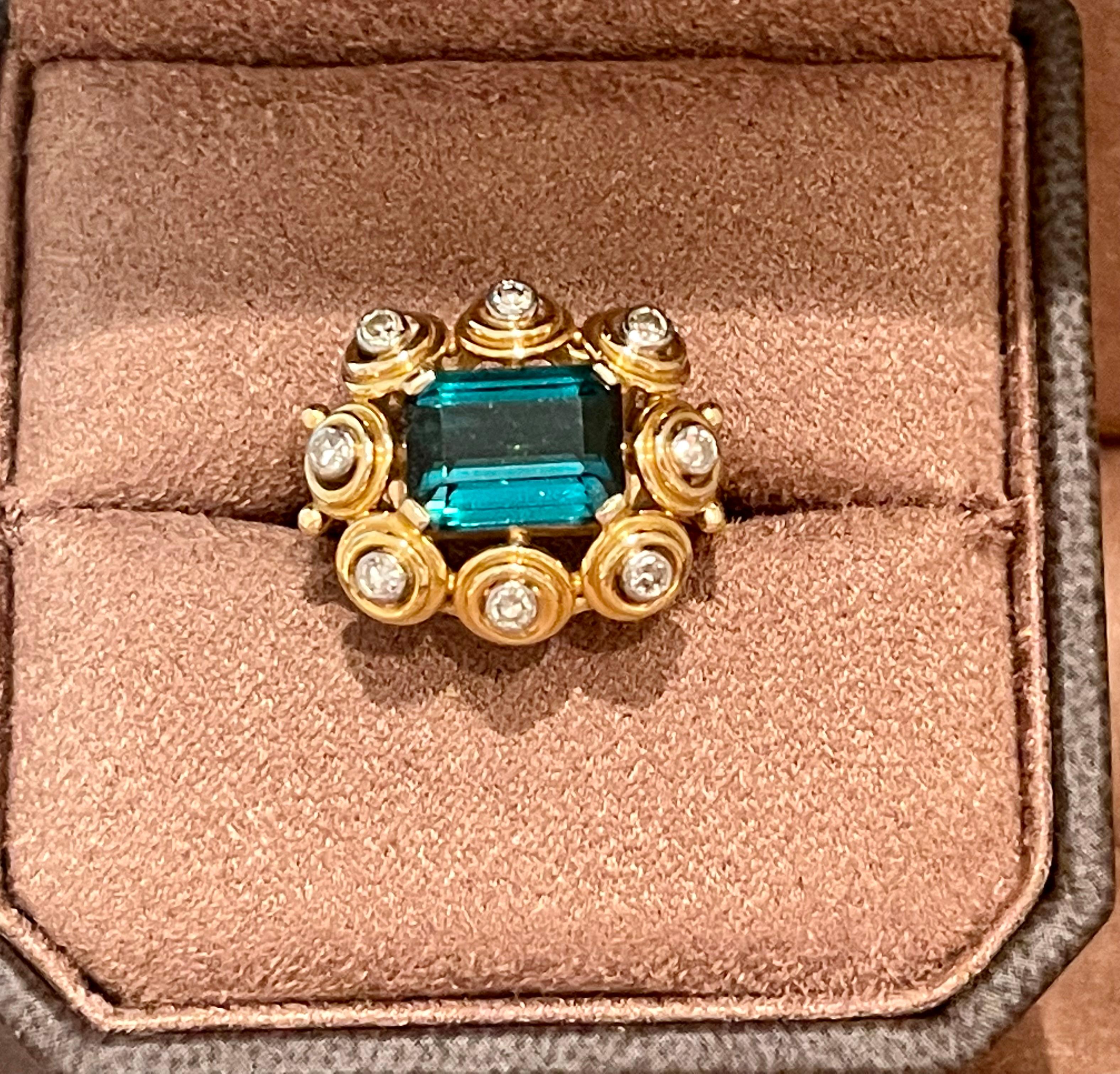 Vintage Ring 1950s Indicolite Torumaline and Diamond In Good Condition For Sale In Zurich, Zollstrasse