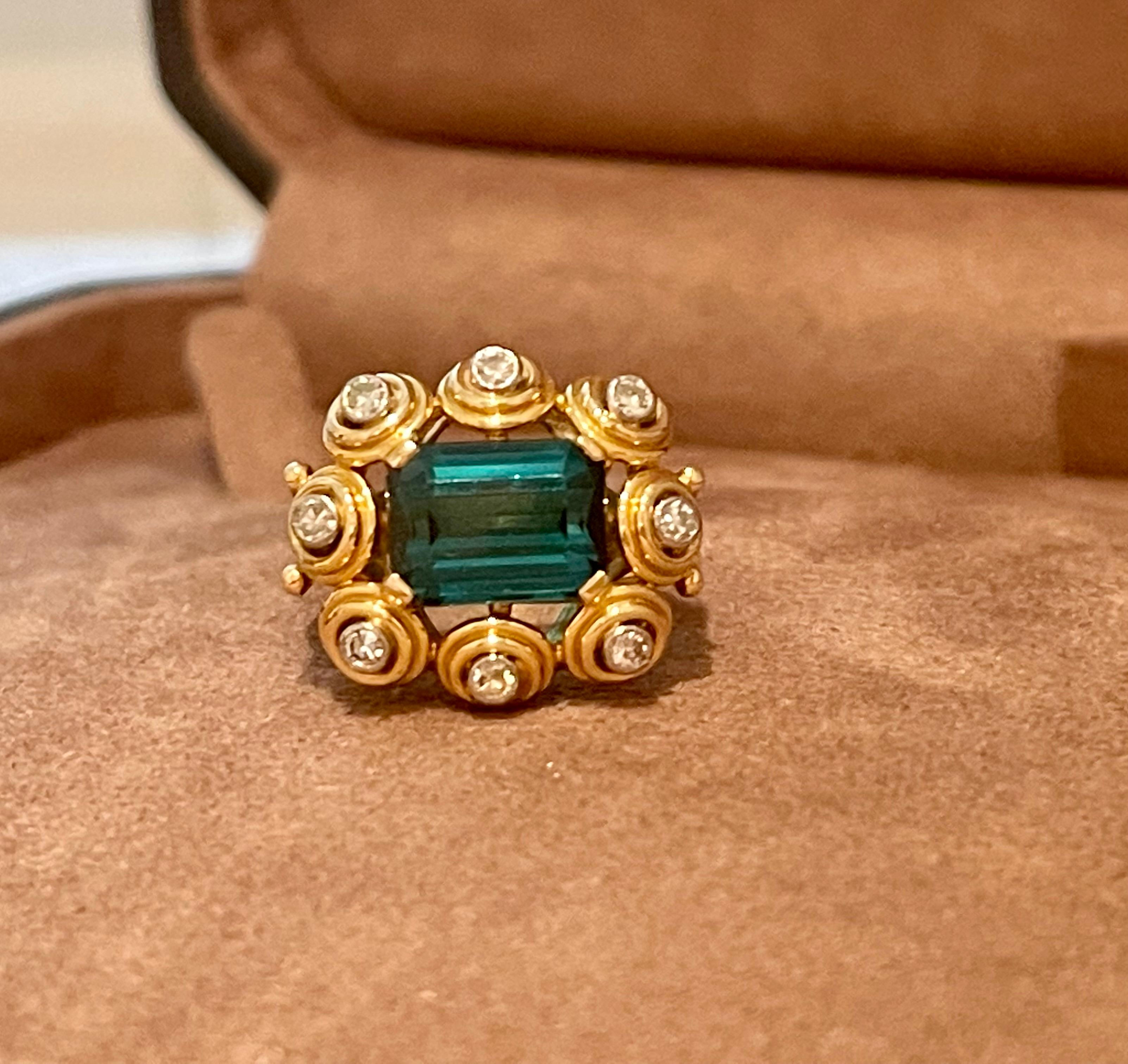 Vintage Ring 1950s Indicolite Torumaline and Diamond For Sale 1