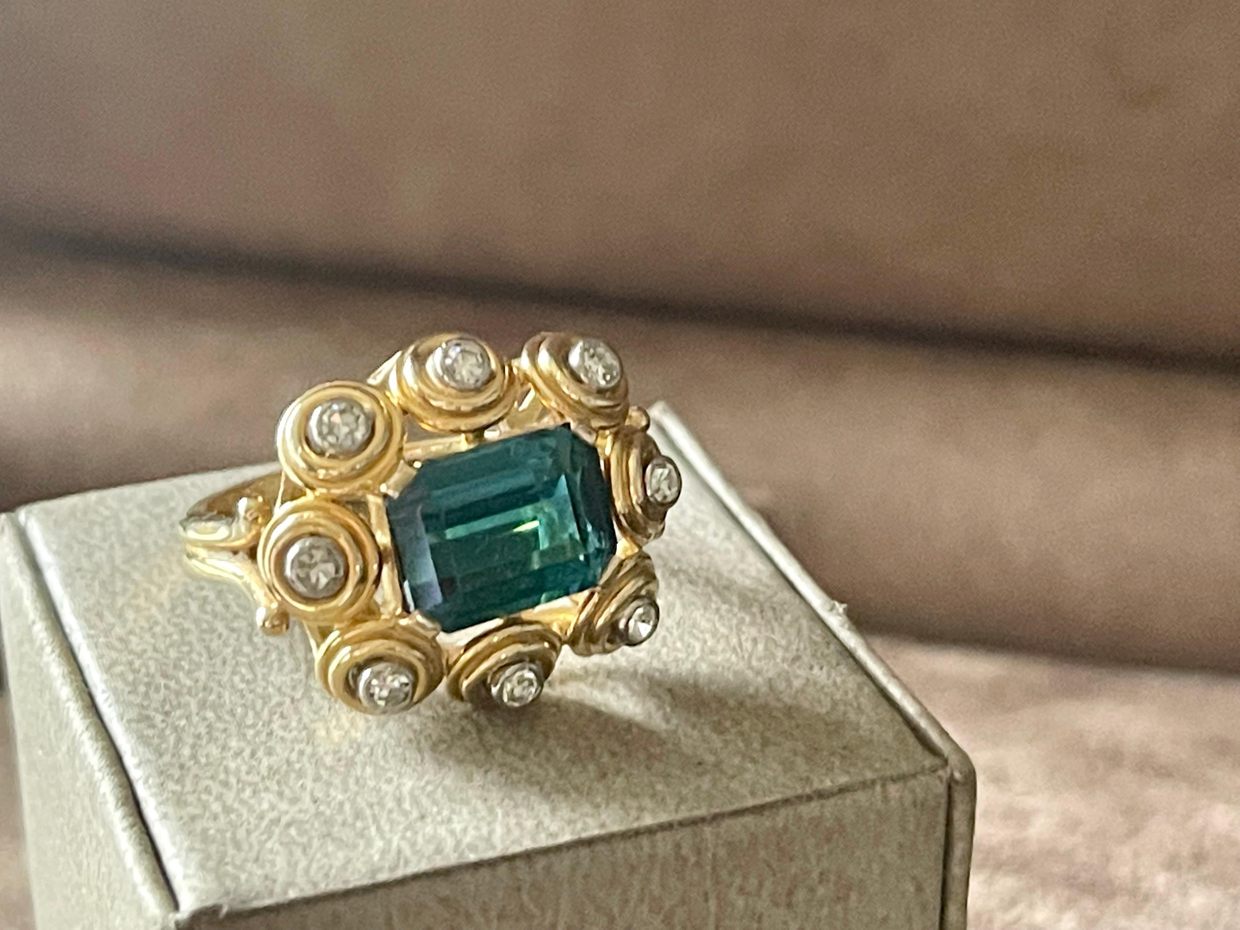 Vintage Ring 1950s Indicolite Torumaline and Diamond For Sale 2