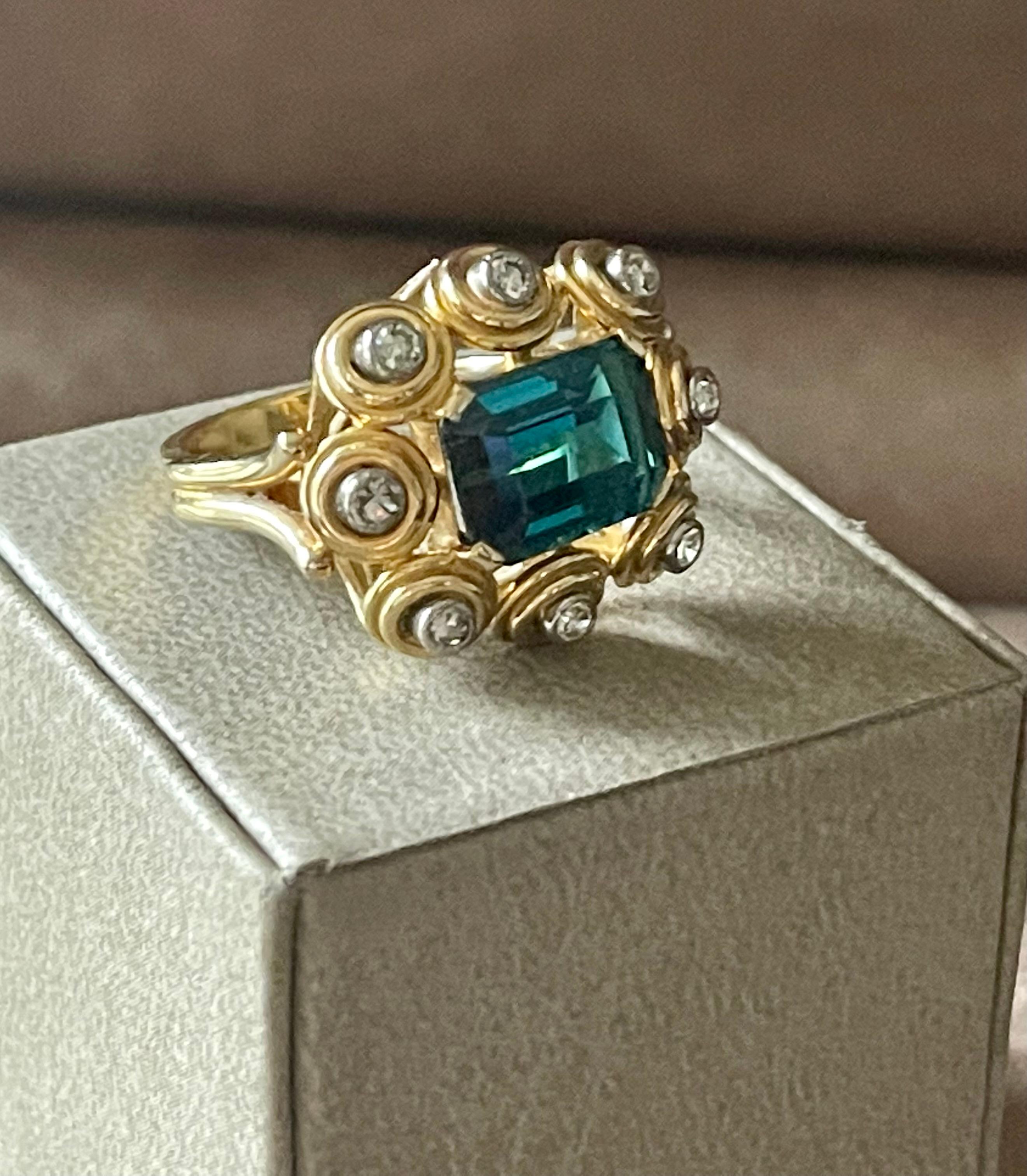 Vintage Ring 1950s Indicolite Torumaline and Diamond For Sale 3