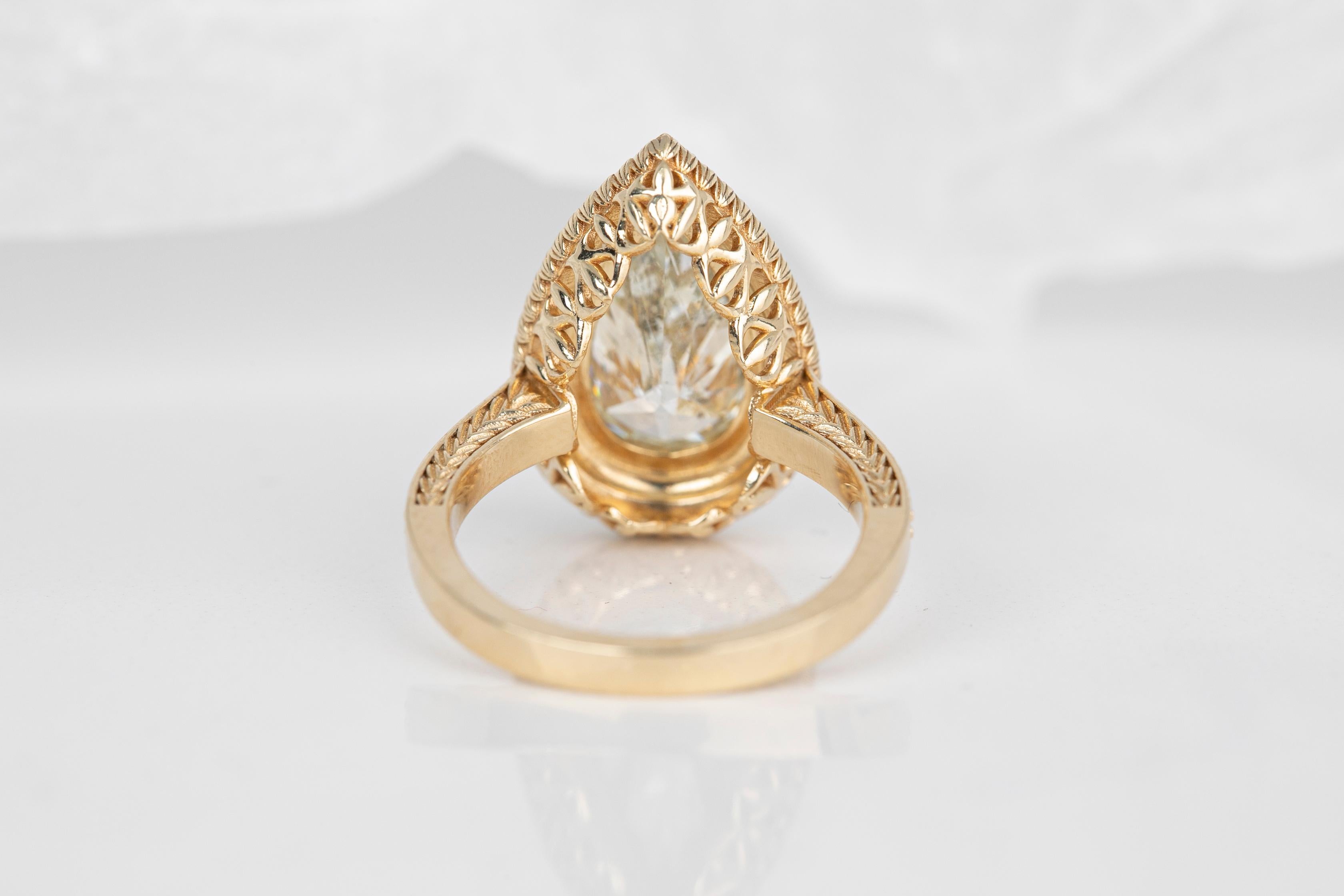 Vintage Ring 3.46 Carat Diamond Pear Drop Cut Big Stone and 14k Solid Gold Ring In New Condition For Sale In ISTANBUL, TR