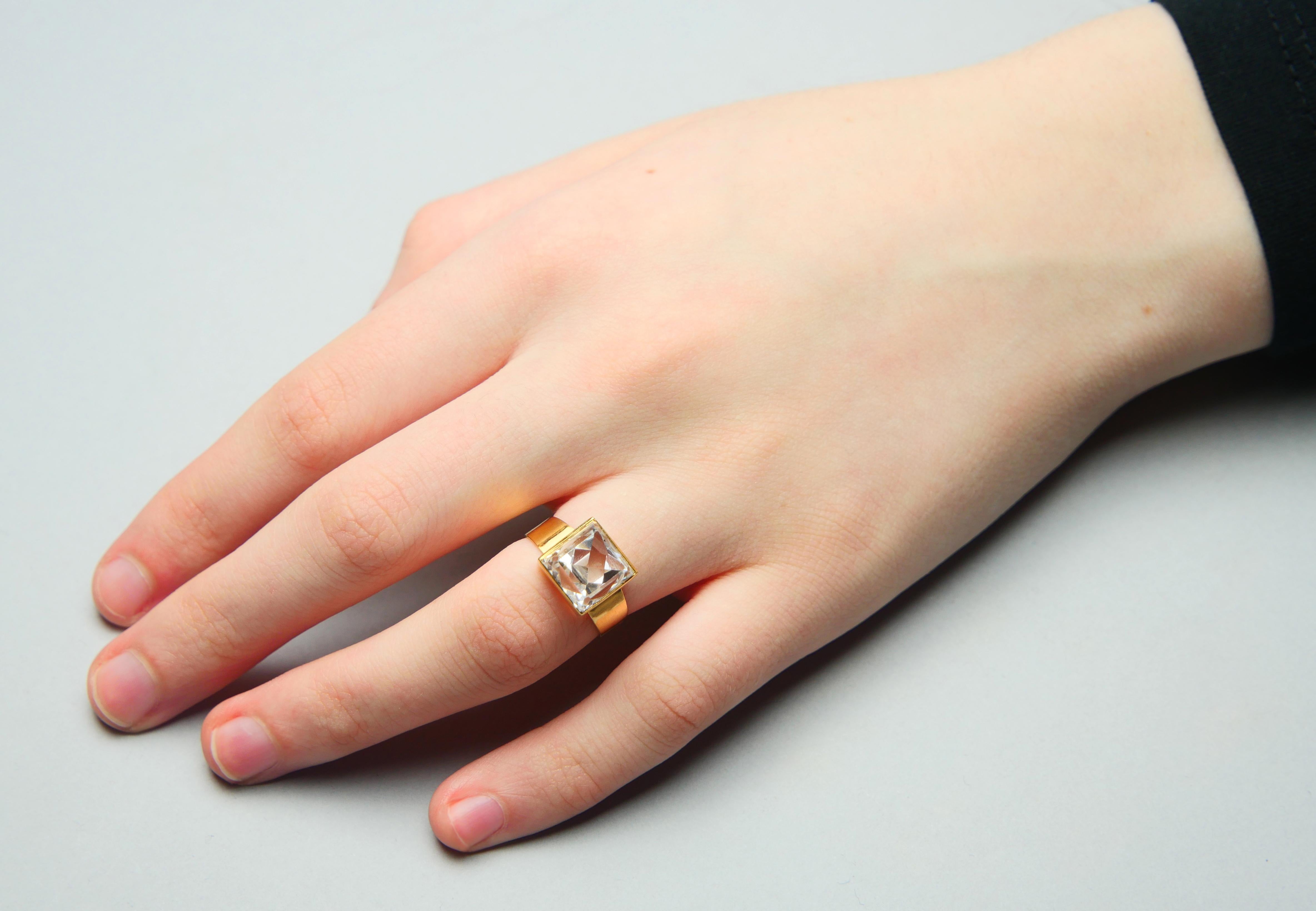 Bague Vintage 6ct White Spinel solid 18K Gold Ø5.75 US / 5.17 gr en vente 5