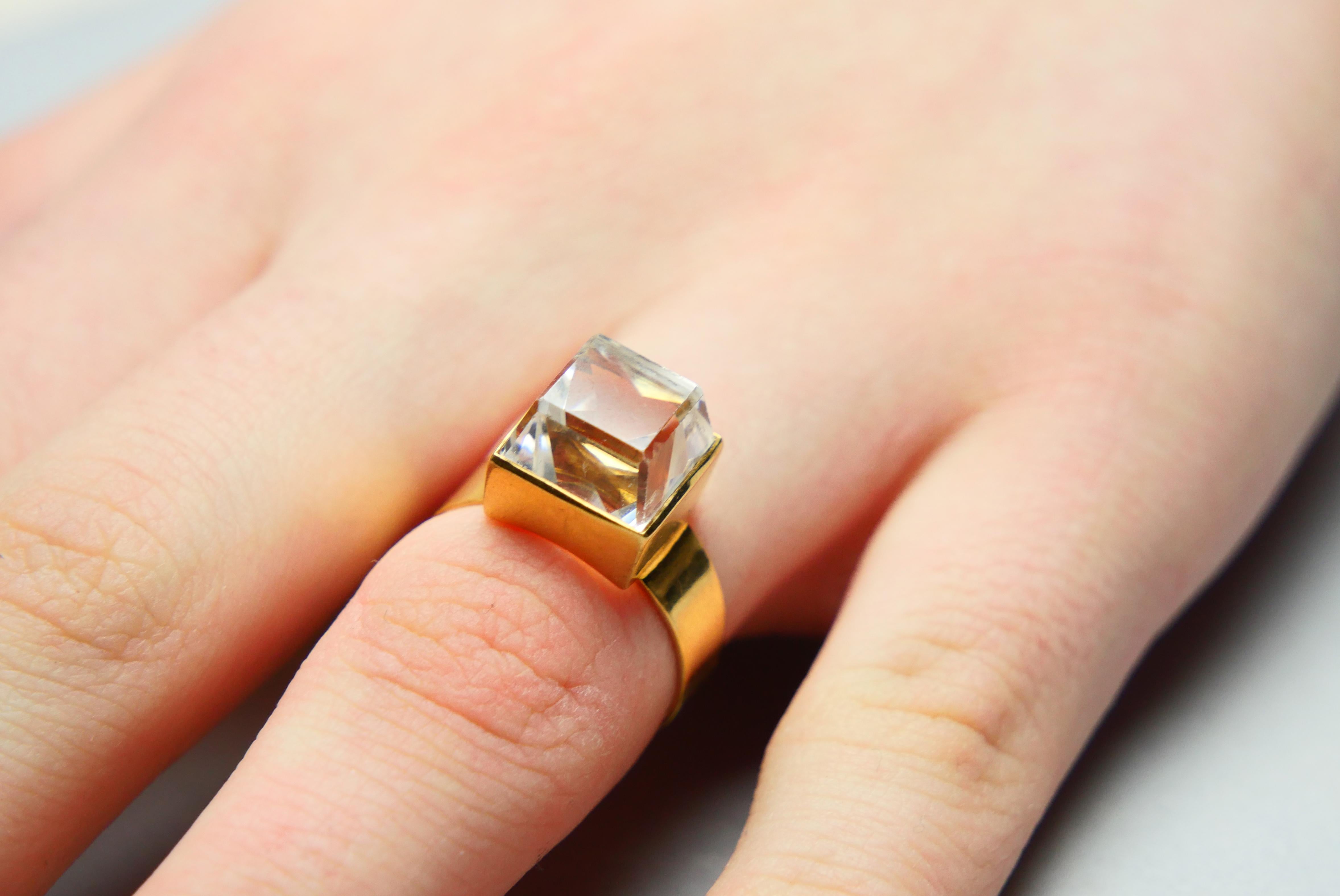 Bague Vintage 6ct White Spinel solid 18K Gold Ø5.75 US / 5.17 gr en vente 9