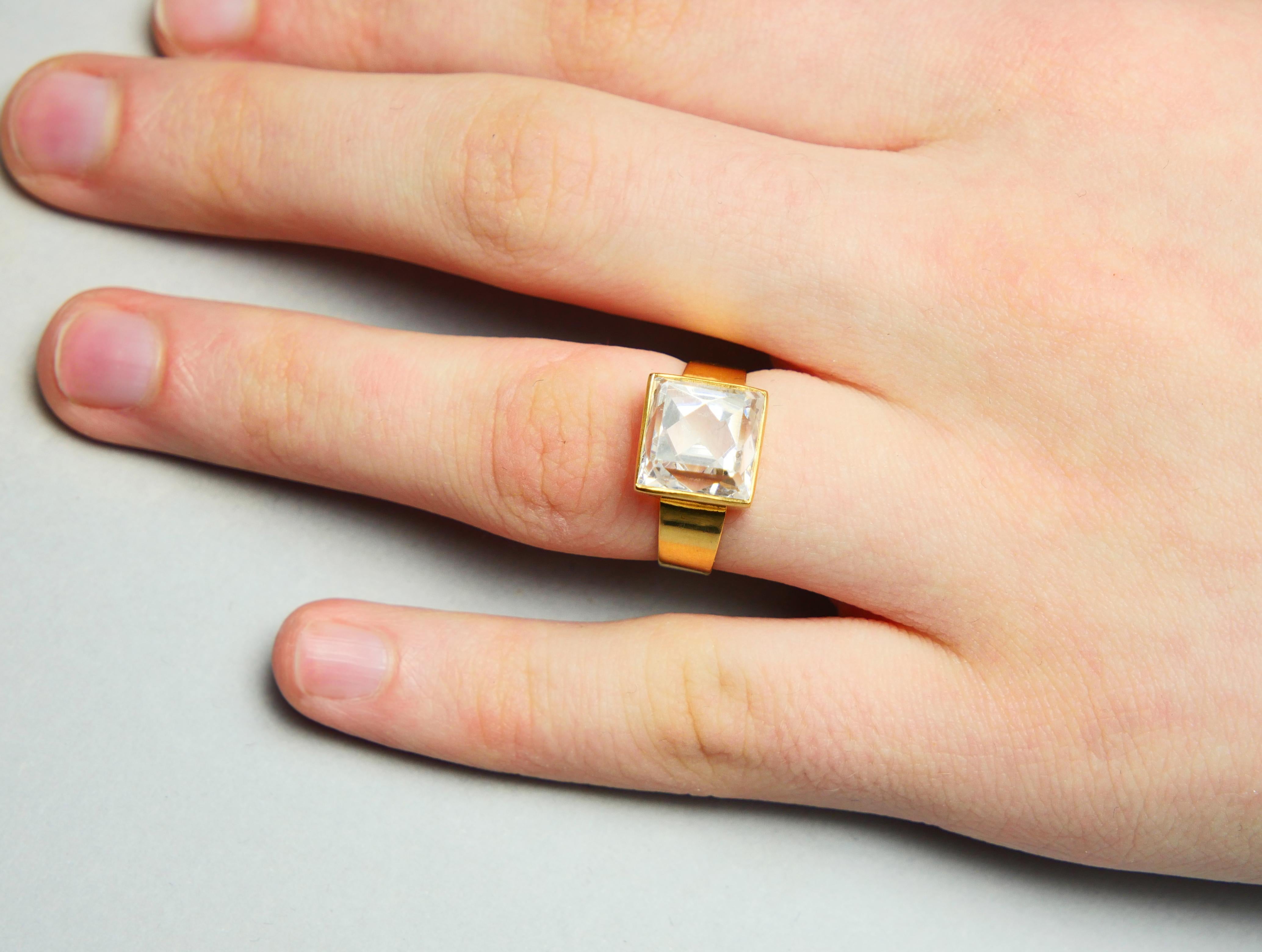 Bague Vintage 6ct White Spinel solid 18K Gold Ø5.75 US / 5.17 gr en vente 10