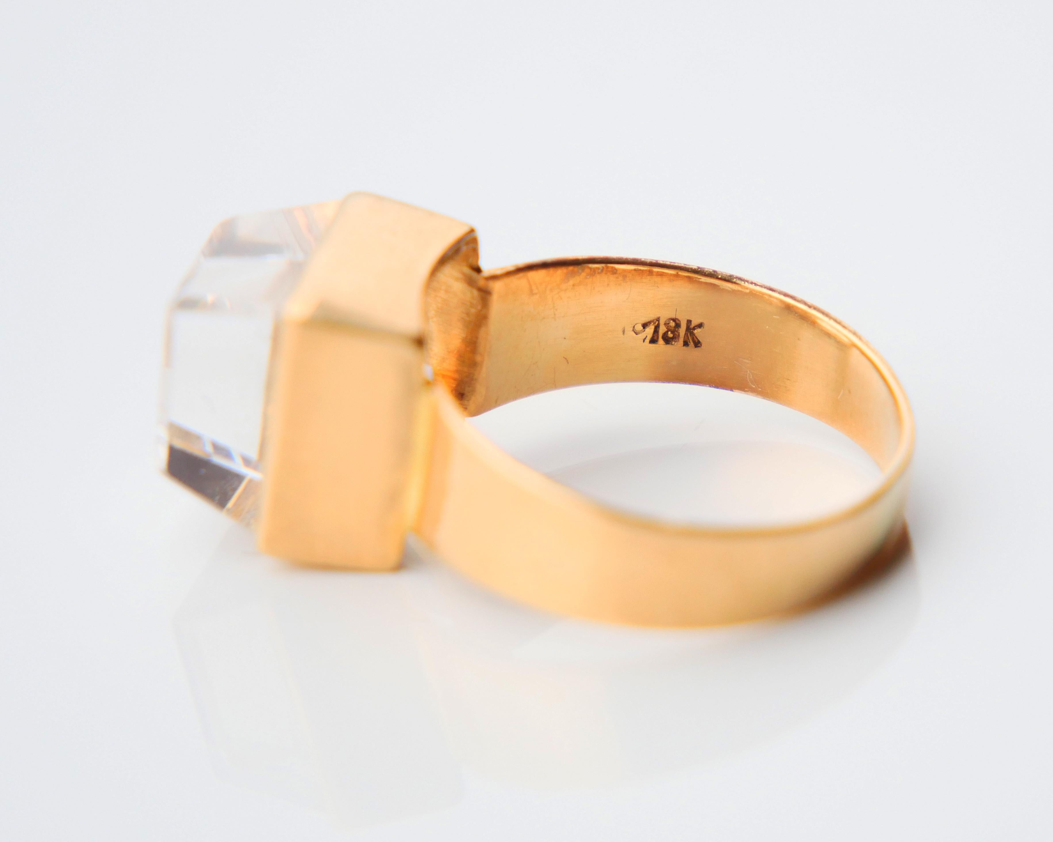 Taille carrée Bague Vintage 6ct White Spinel solid 18K Gold Ø5.75 US / 5.17 gr en vente