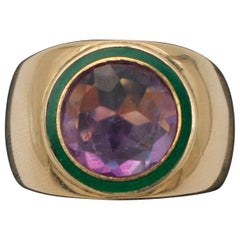 Vintage Ring Big Central Amethyst, 18 Karat Yellow Gold