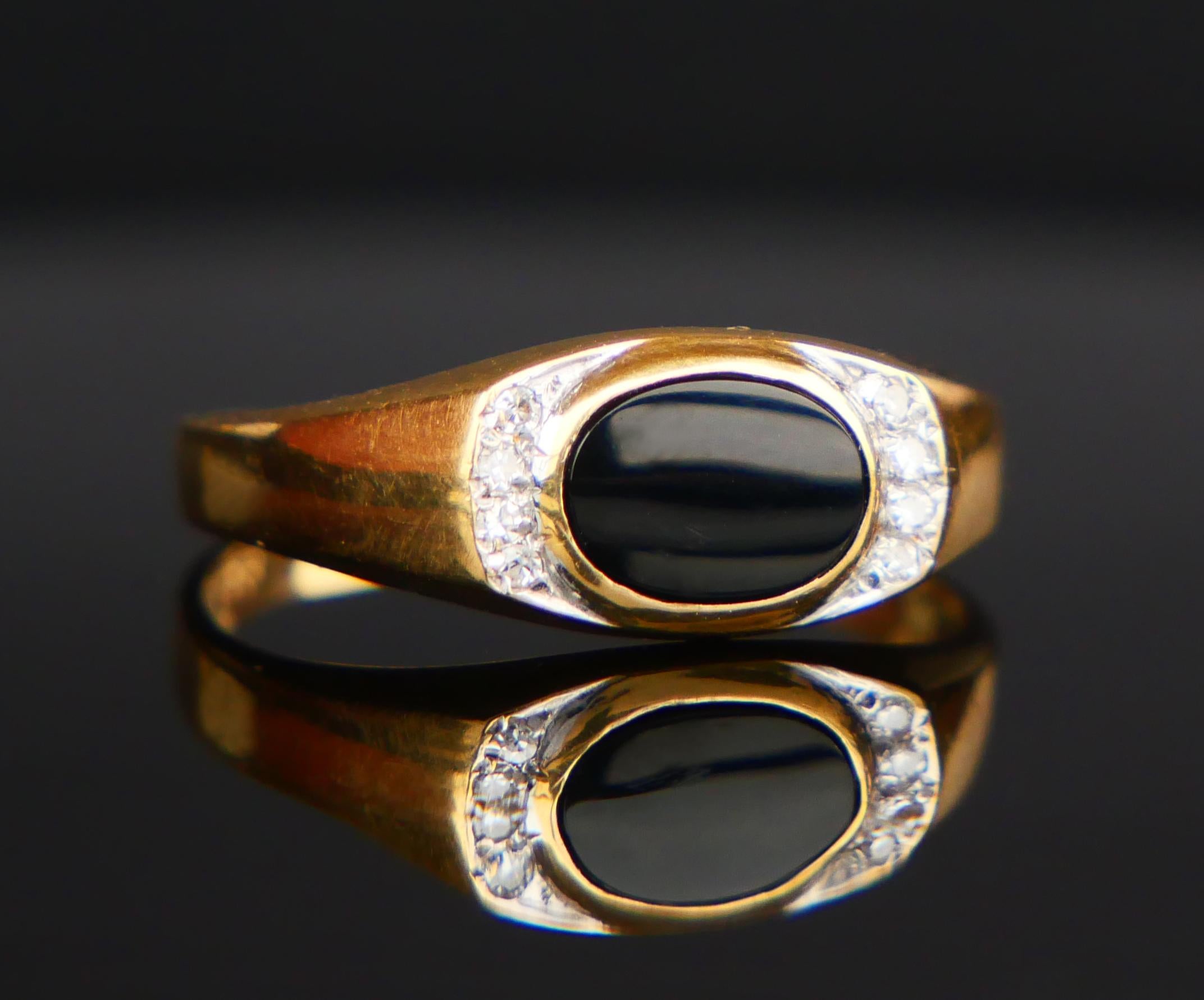 Bague Vintage Onyx Noir Diamants massif Or Jaune 18K Ø US7.5 / 2gr en vente 5