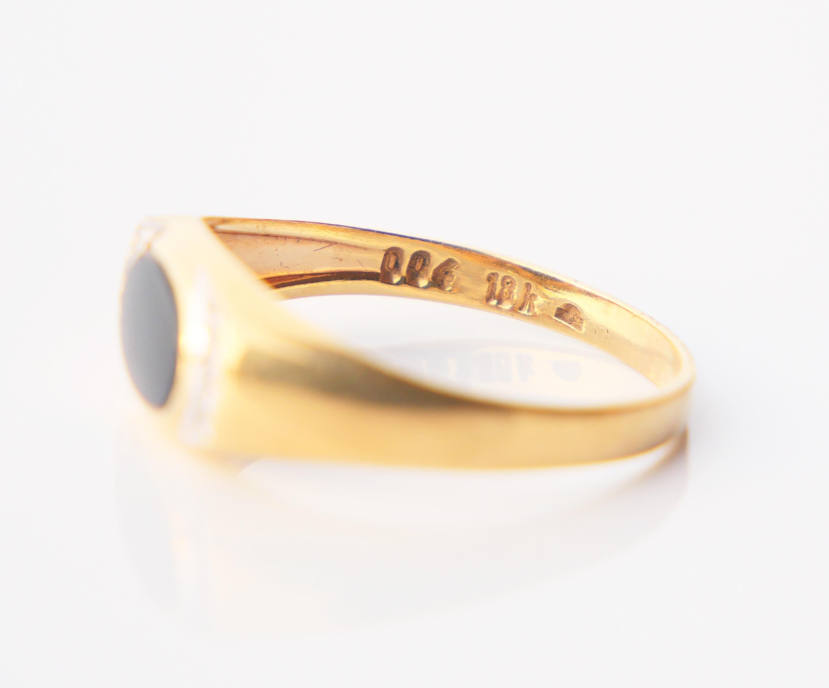 Bague Vintage Onyx Noir Diamants massif Or Jaune 18K Ø US7.5 / 2gr en vente 6