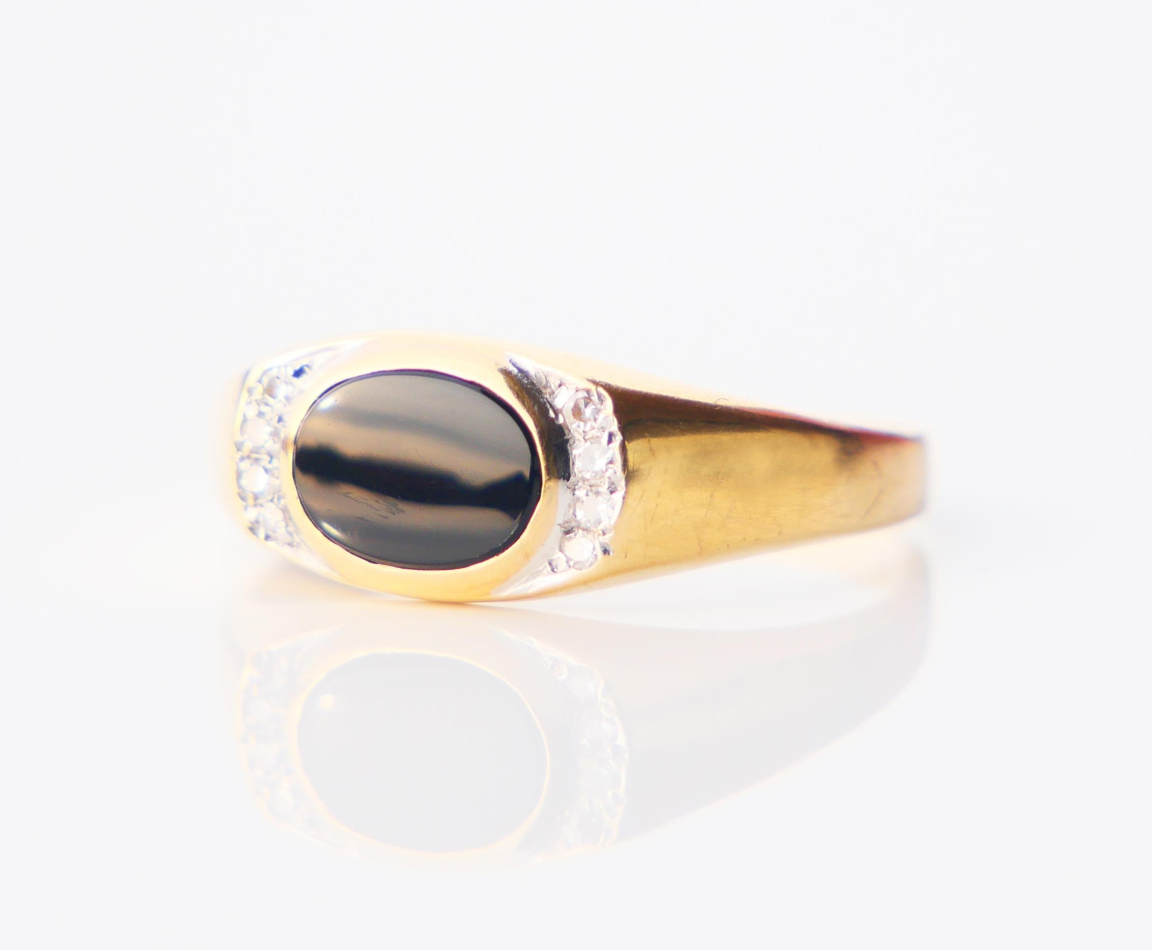 Rétro Bague Vintage Onyx Noir Diamants massif Or Jaune 18K Ø US7.5 / 2gr en vente