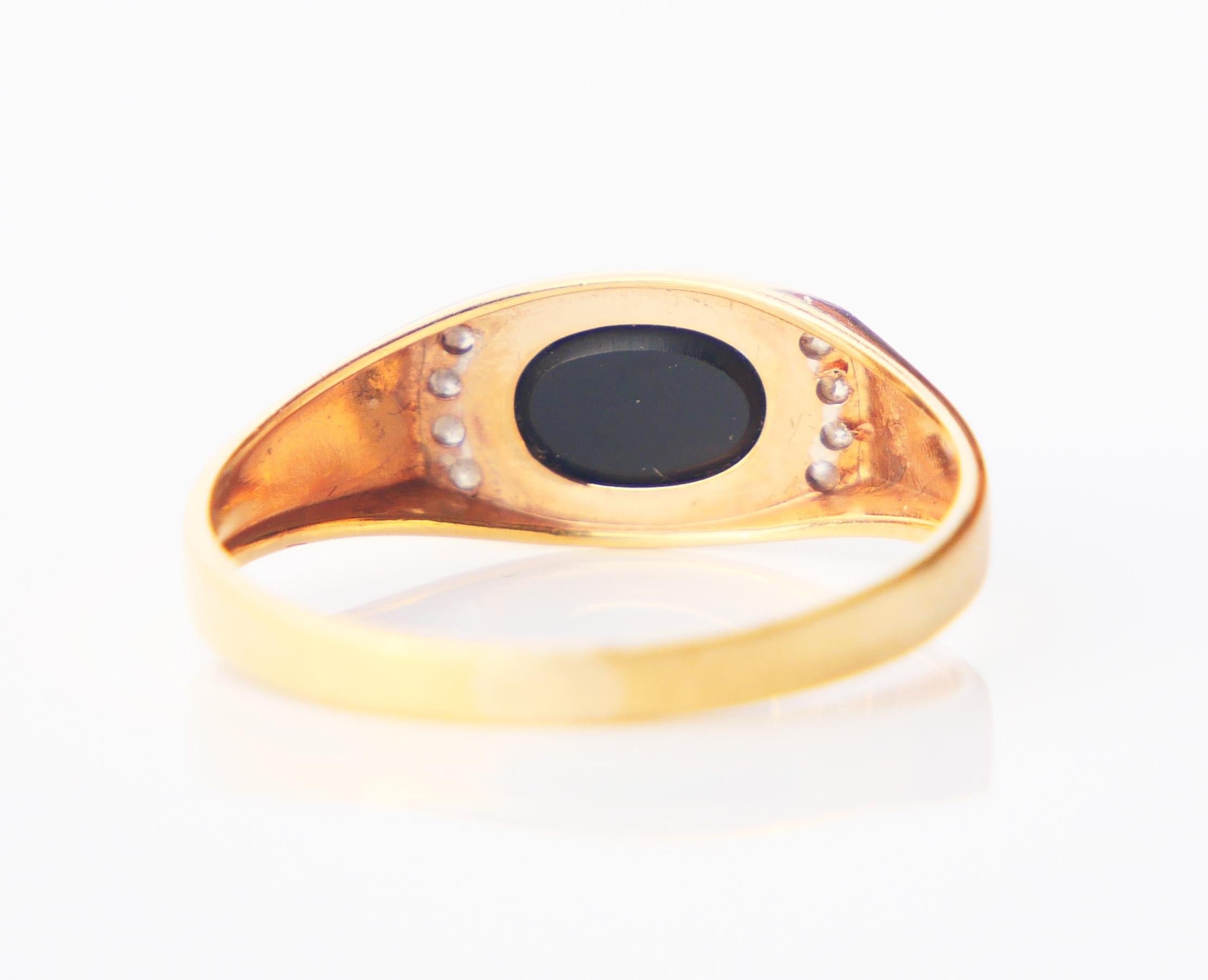Taille ovale Bague Vintage Onyx Noir Diamants massif Or Jaune 18K Ø US7.5 / 2gr en vente