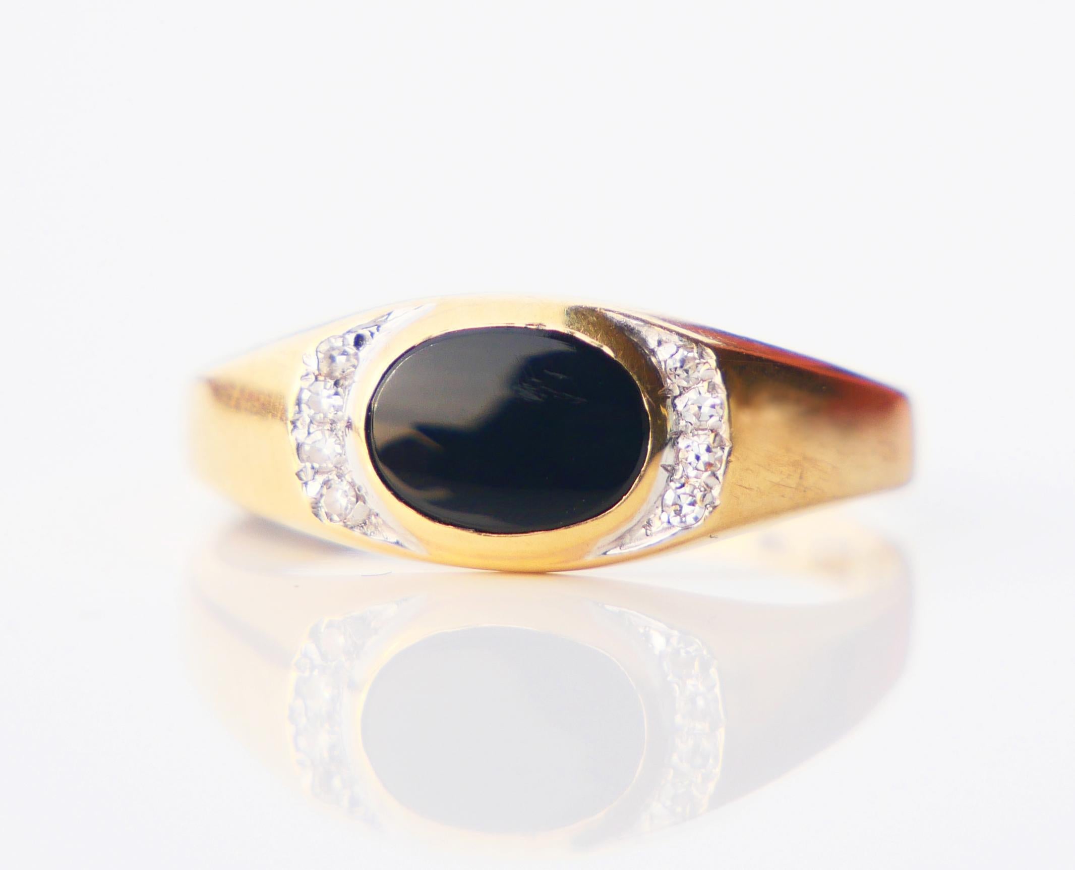 Bague Vintage Onyx Noir Diamants massif Or Jaune 18K Ø US7.5 / 2gr en vente 1