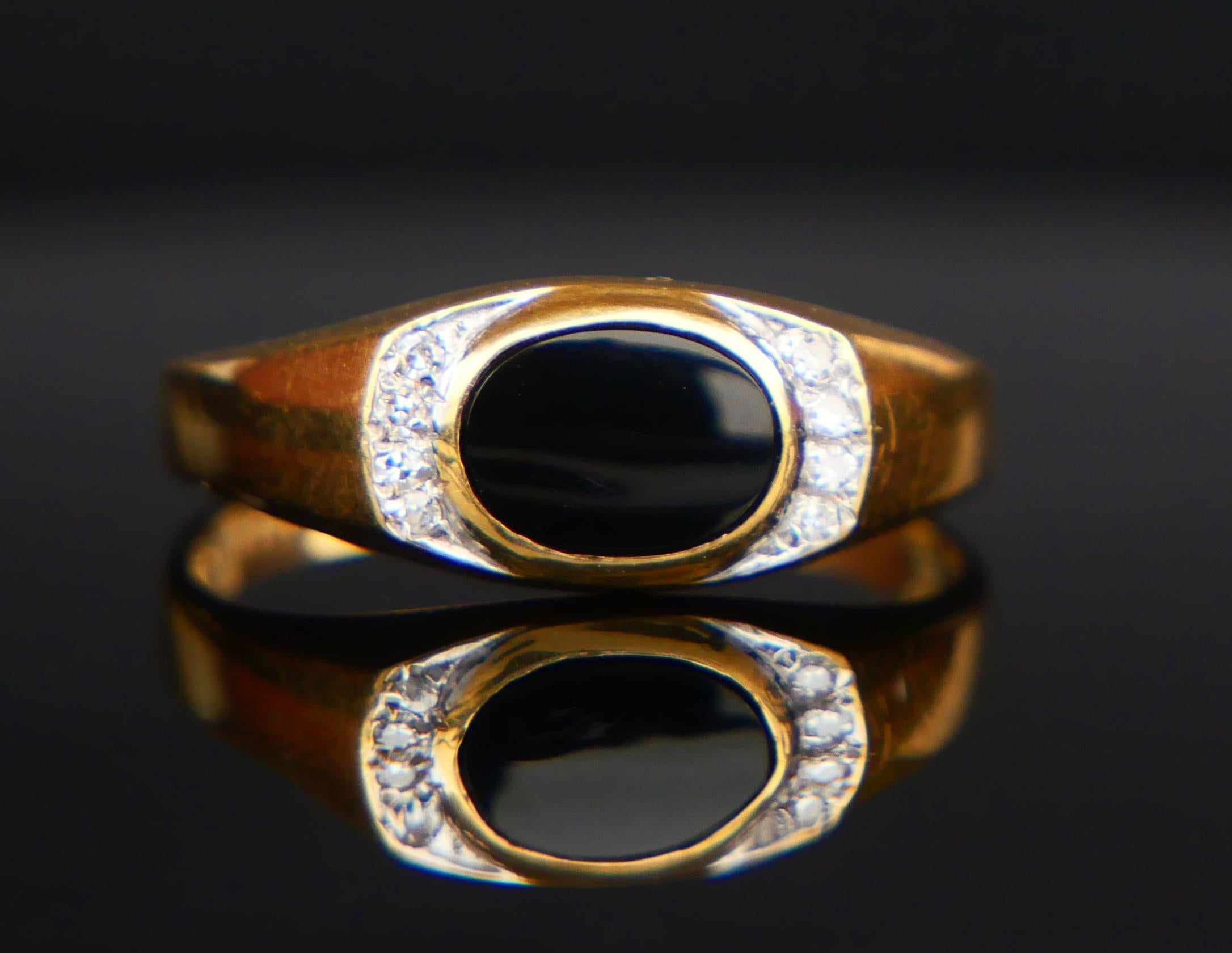 Bague Vintage Onyx Noir Diamants massif Or Jaune 18K Ø US7.5 / 2gr en vente 4