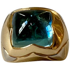 Vintage Ring by Bvlgari Blue Topaz 18 Karat Yellow Gold Pyramide XL