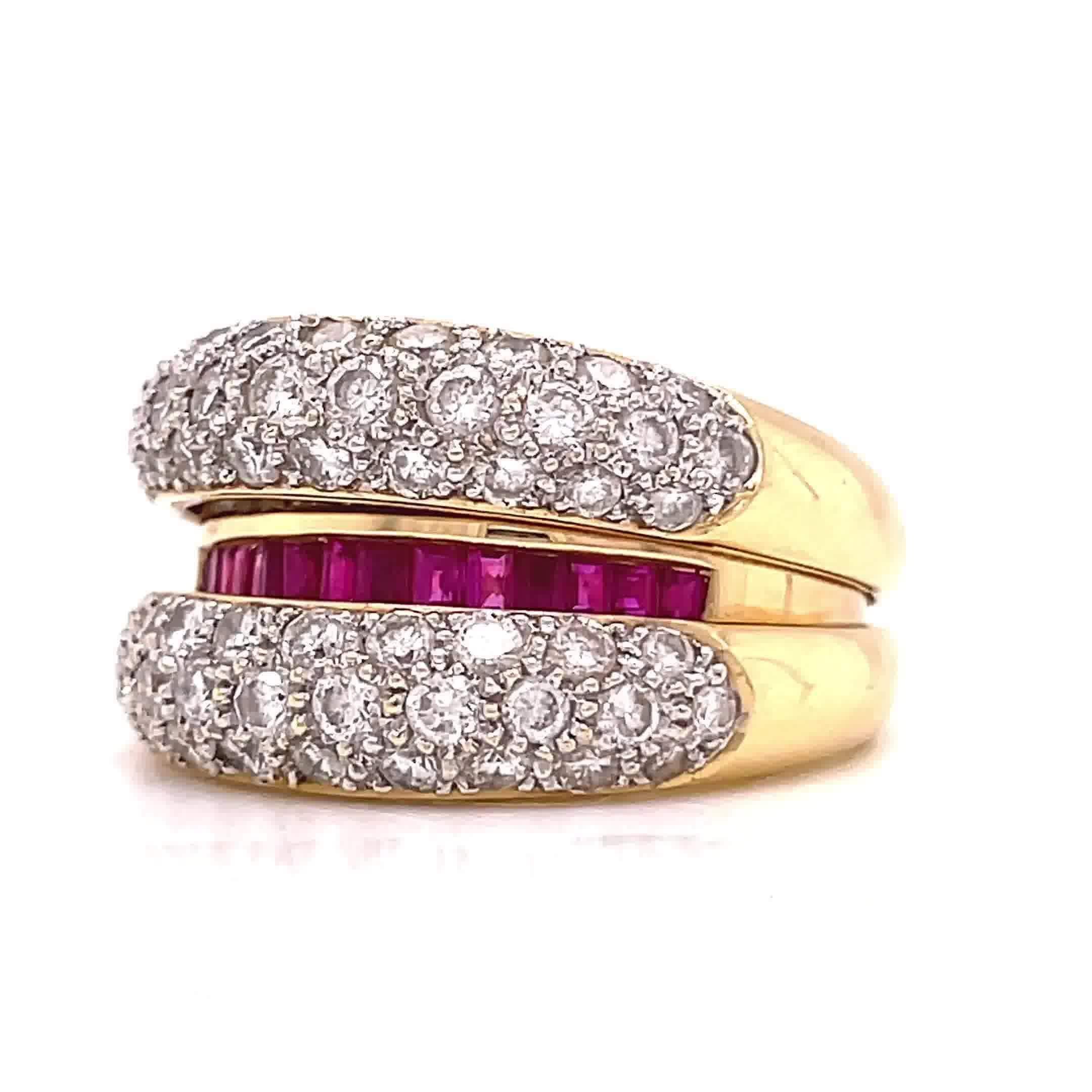 Vintage Ring Diamond Ruby 18 Karat Gold Day Night Ring 2