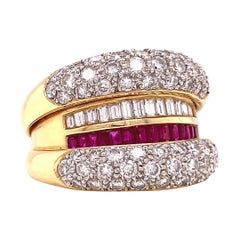 Vintage Ring Diamond Ruby 18 Karat Gold Day Night Ring