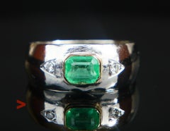 Vintage Ring 0.7ct. Emerald Diamonds solid 800 Platinum Ø US6/ 4.8gr