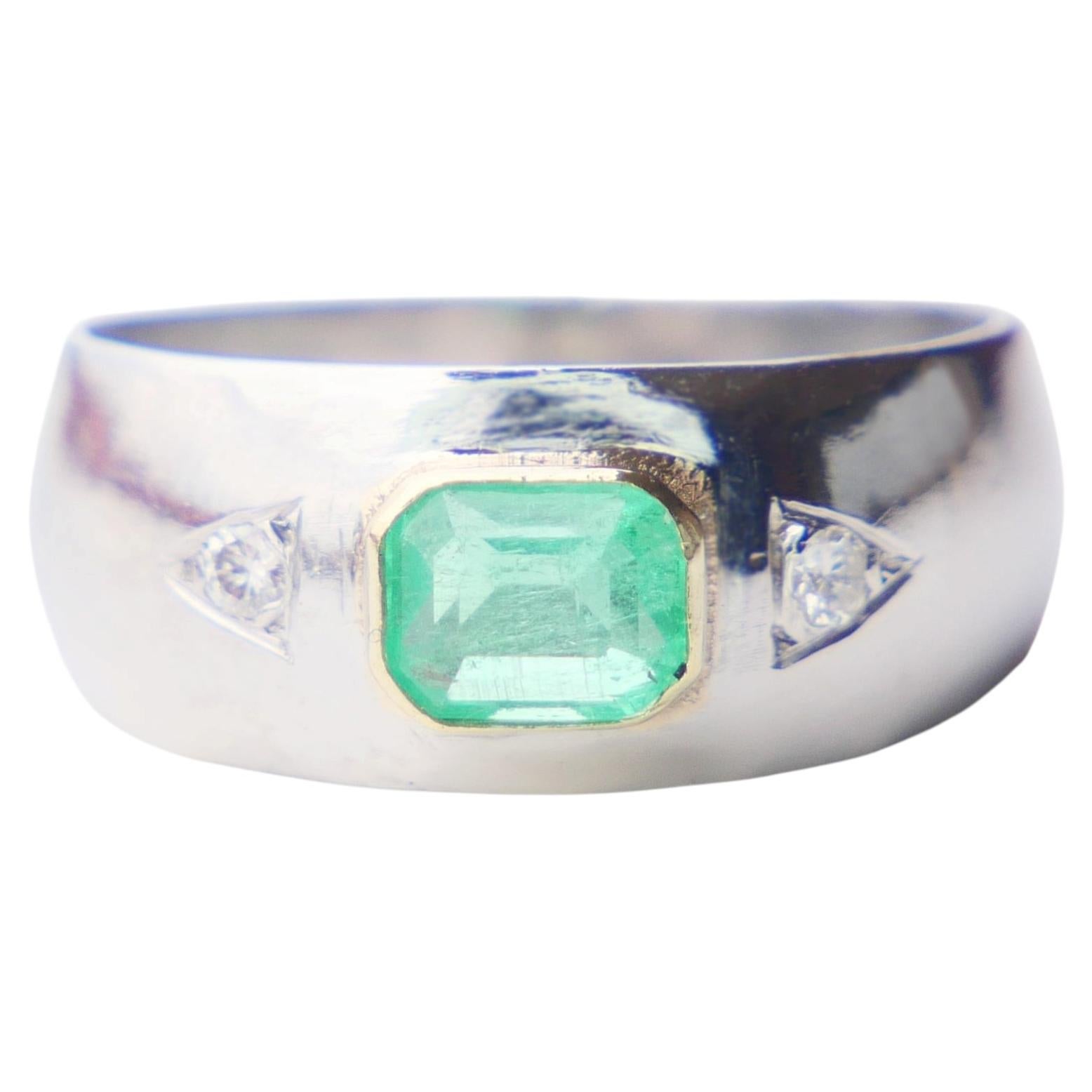 Vintage Ring 0.7ct. Emerald Diamonds solid 800 Platinum Ø US6/ 4.8gr For Sale