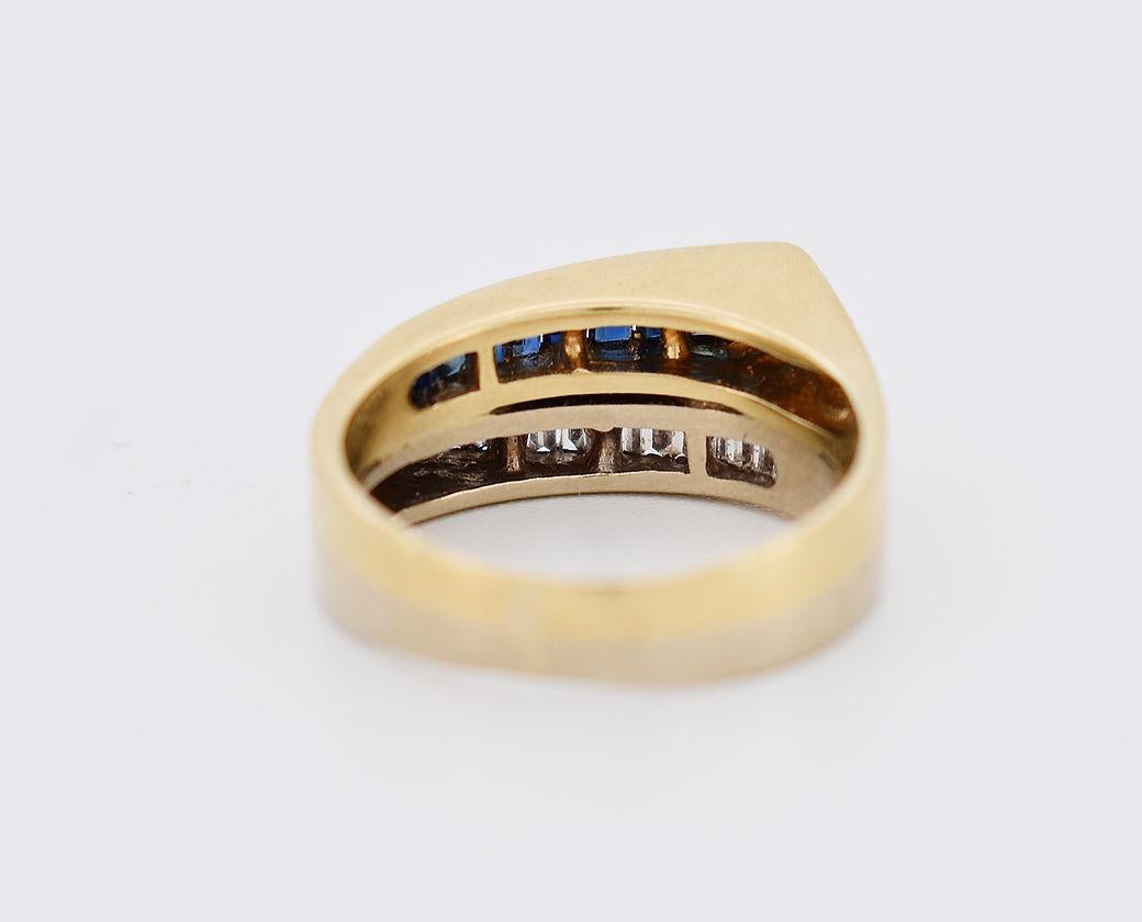 Contemporary Vintage Ring in 14 Karat White and Yellow Gold, Sapphires and Diamonds For Sale