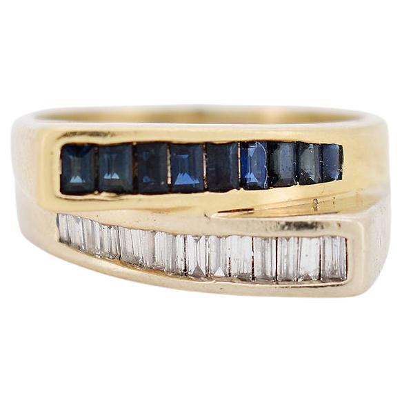 Vintage Ring in 14 Karat White and Yellow Gold, Sapphires and Diamonds