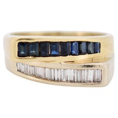 Anillo Vintage de Oro Blanco y Amarillo de 14 Kilates, Zafiros y Diamantes