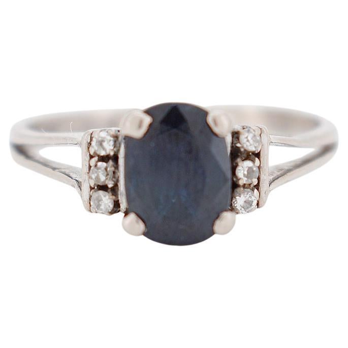 Anillo vintage de oro de 18 quilates, zafiro de 1 quilate y diamantes