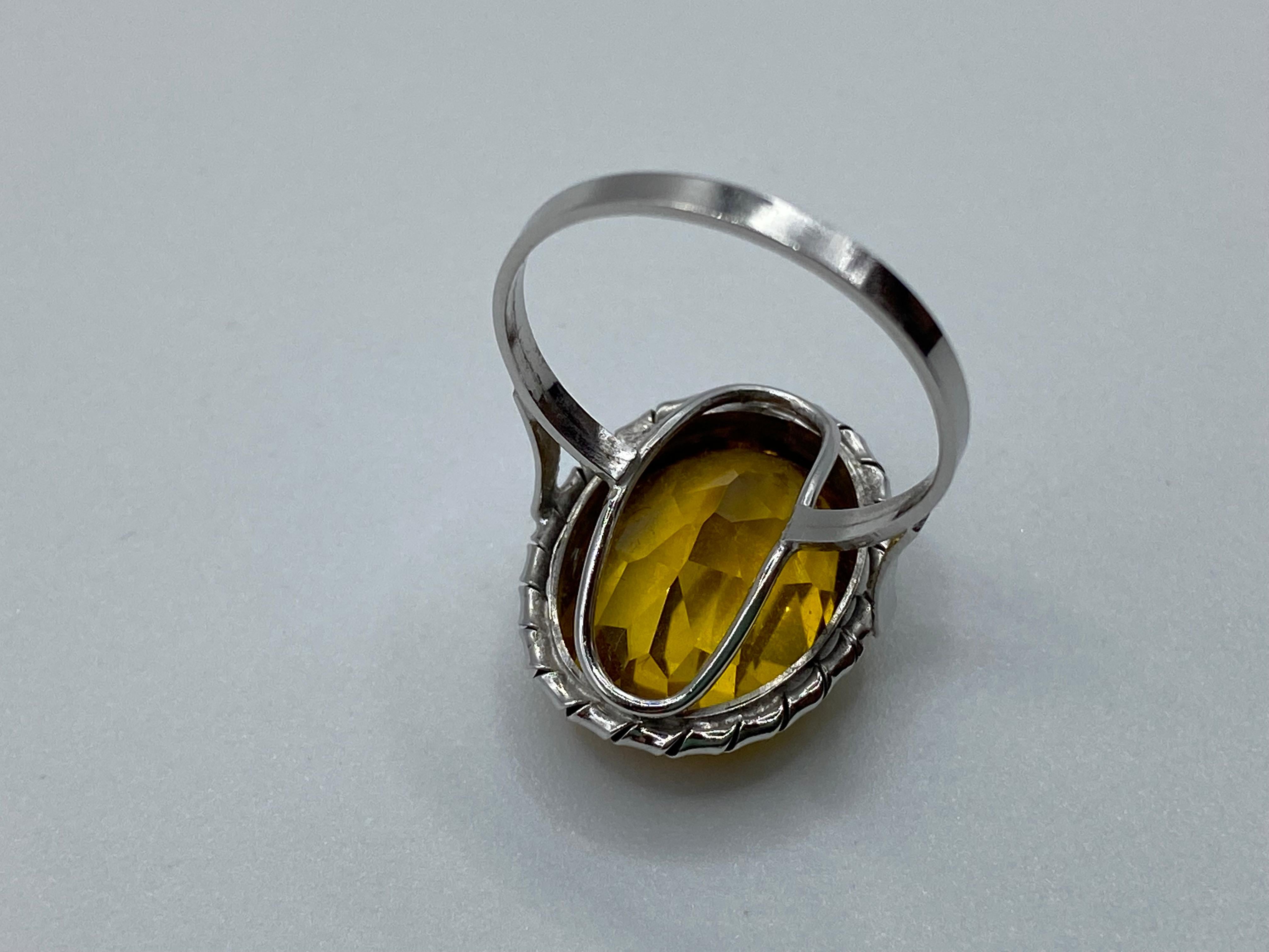 Artist Vintage ring in 18 kt white gold and Yellow Topaz. For Sale