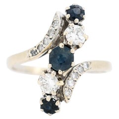 Anillo vintage de oro de 18 quilates, zafiro y diamantes - 1960