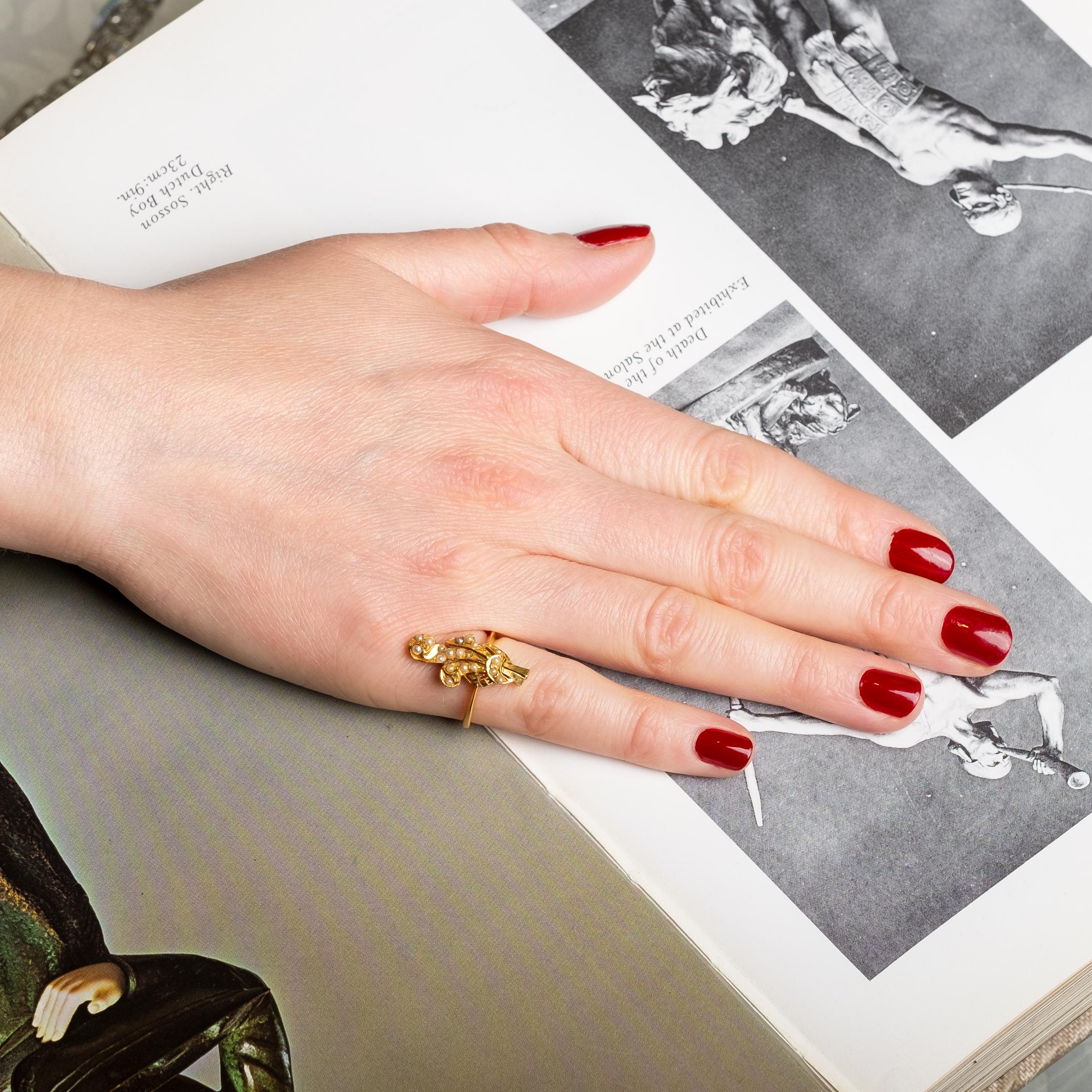 Vintage-Ring aus Gold mit Mikro-Perlen im Zustand „Gut“ im Angebot in Milano, MI