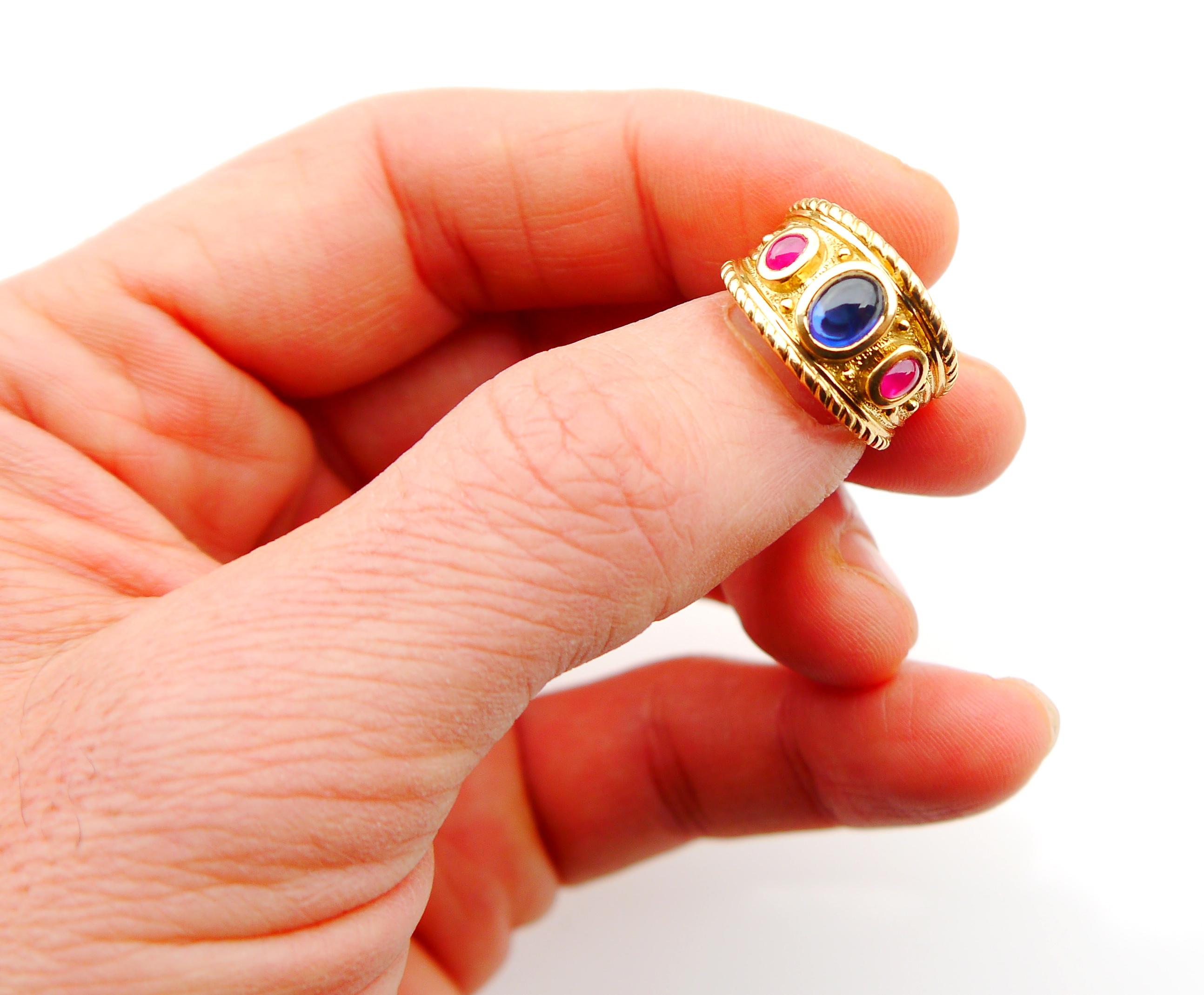 Anello Vintage naturale 1,25ct Zaffiro 0,8ct Rubino massiccio Oro 18K Ø US 5,5 / 9gr in vendita 5