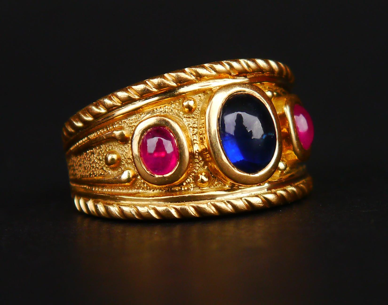 Anello Vintage naturale 1,25ct Zaffiro 0,8ct Rubino massiccio Oro 18K Ø US 5,5 / 9gr in vendita 7