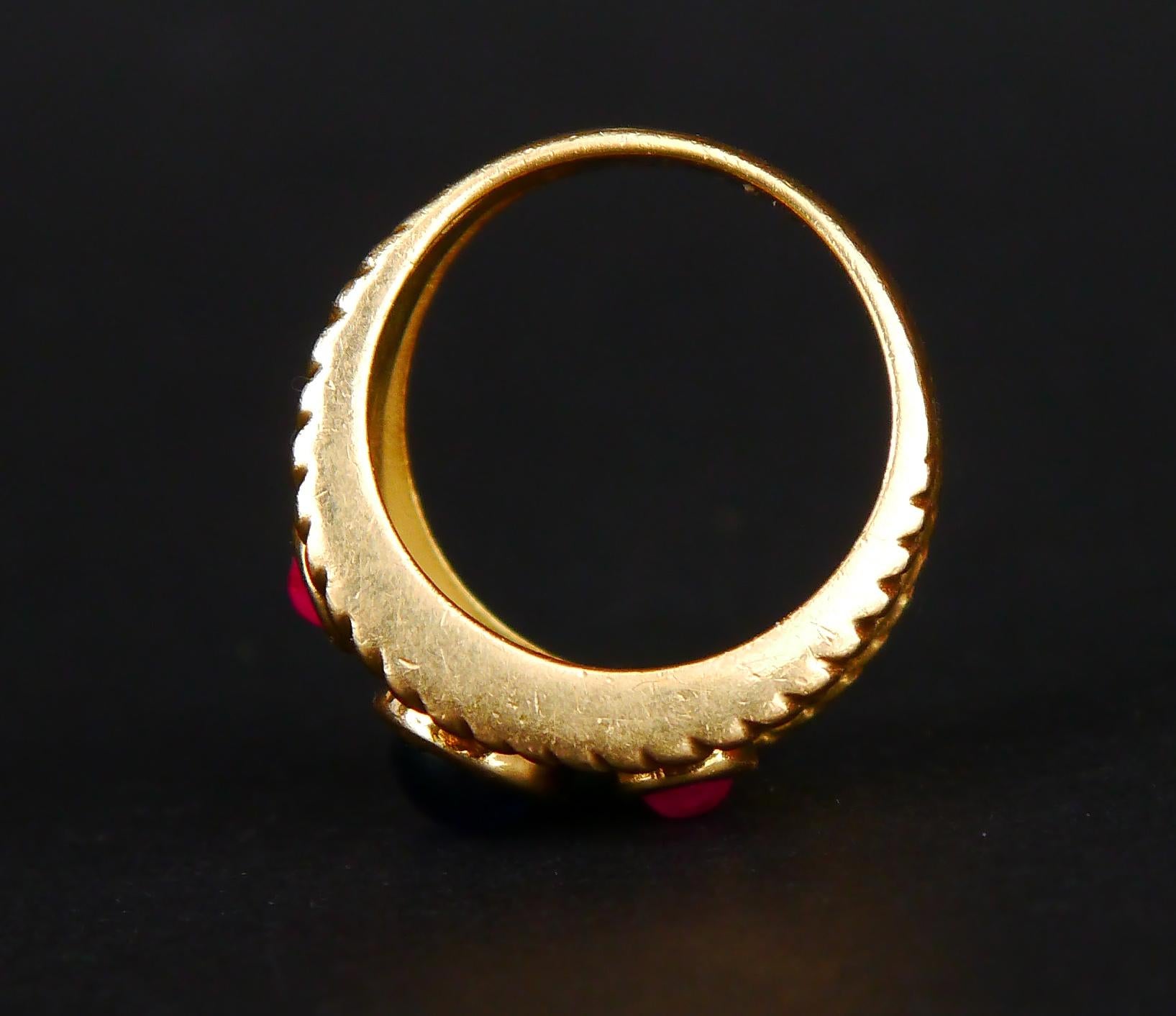 Anello Vintage naturale 1,25ct Zaffiro 0,8ct Rubino massiccio Oro 18K Ø US 5,5 / 9gr in vendita 9