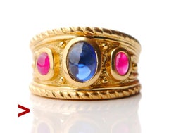 Vintage Ring natural 1.25ct Sapphire 0.8ct Ruby solid 18K Gold Ø US 5.5 / 9gr