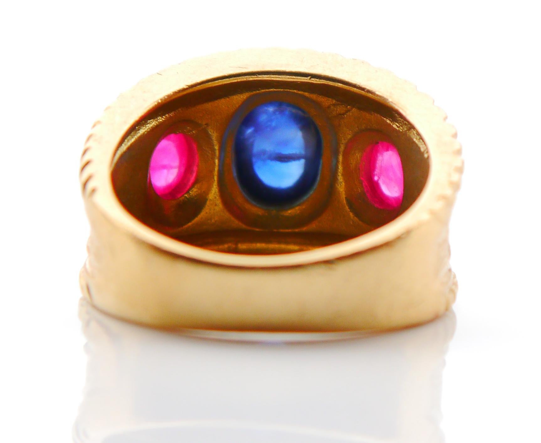 Taglio antico europeo Anello Vintage naturale 1,25ct Zaffiro 0,8ct Rubino massiccio Oro 18K Ø US 5,5 / 9gr in vendita