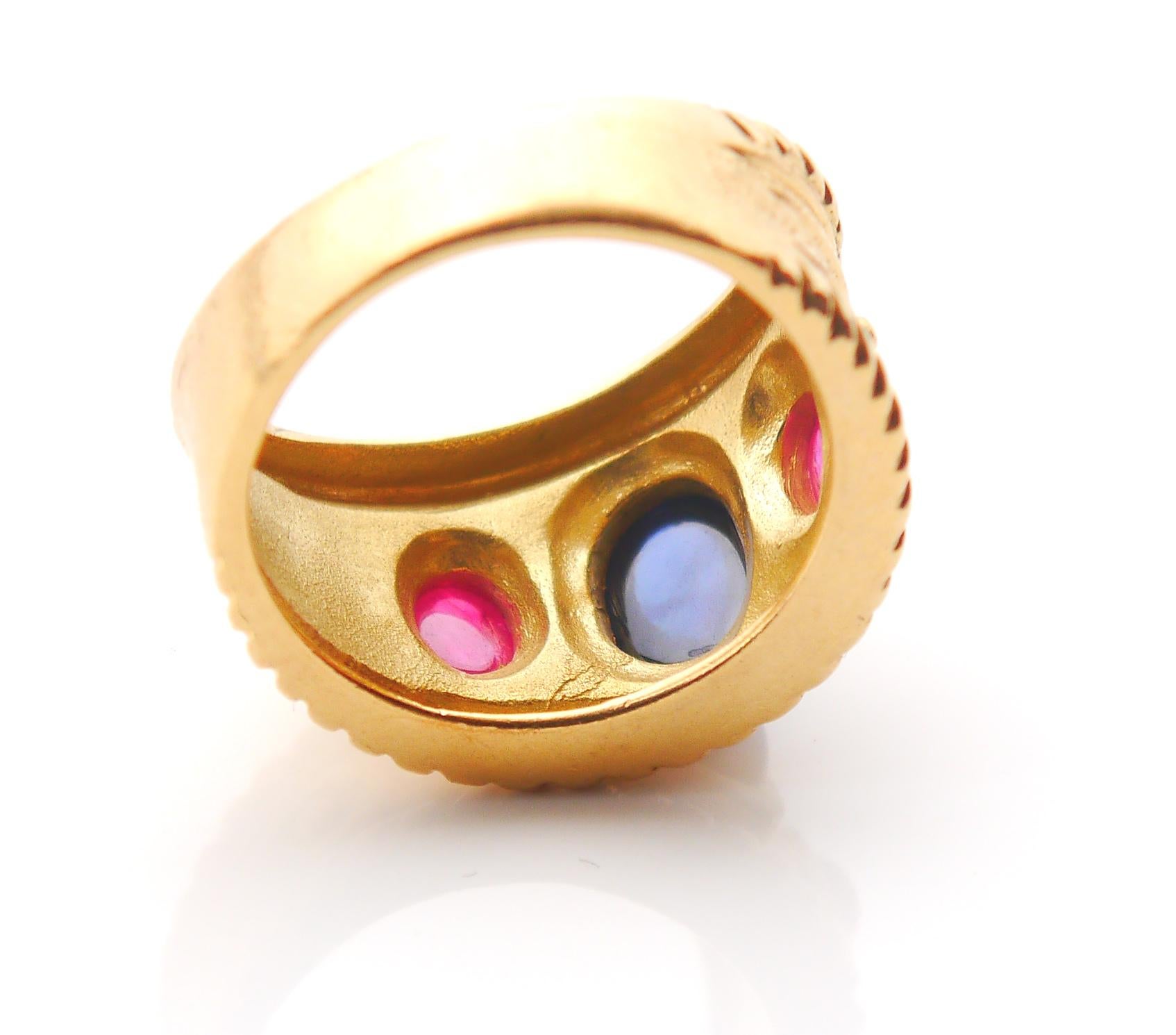 da uomo o donna Anello Vintage naturale 1,25ct Zaffiro 0,8ct Rubino massiccio Oro 18K Ø US 5,5 / 9gr in vendita