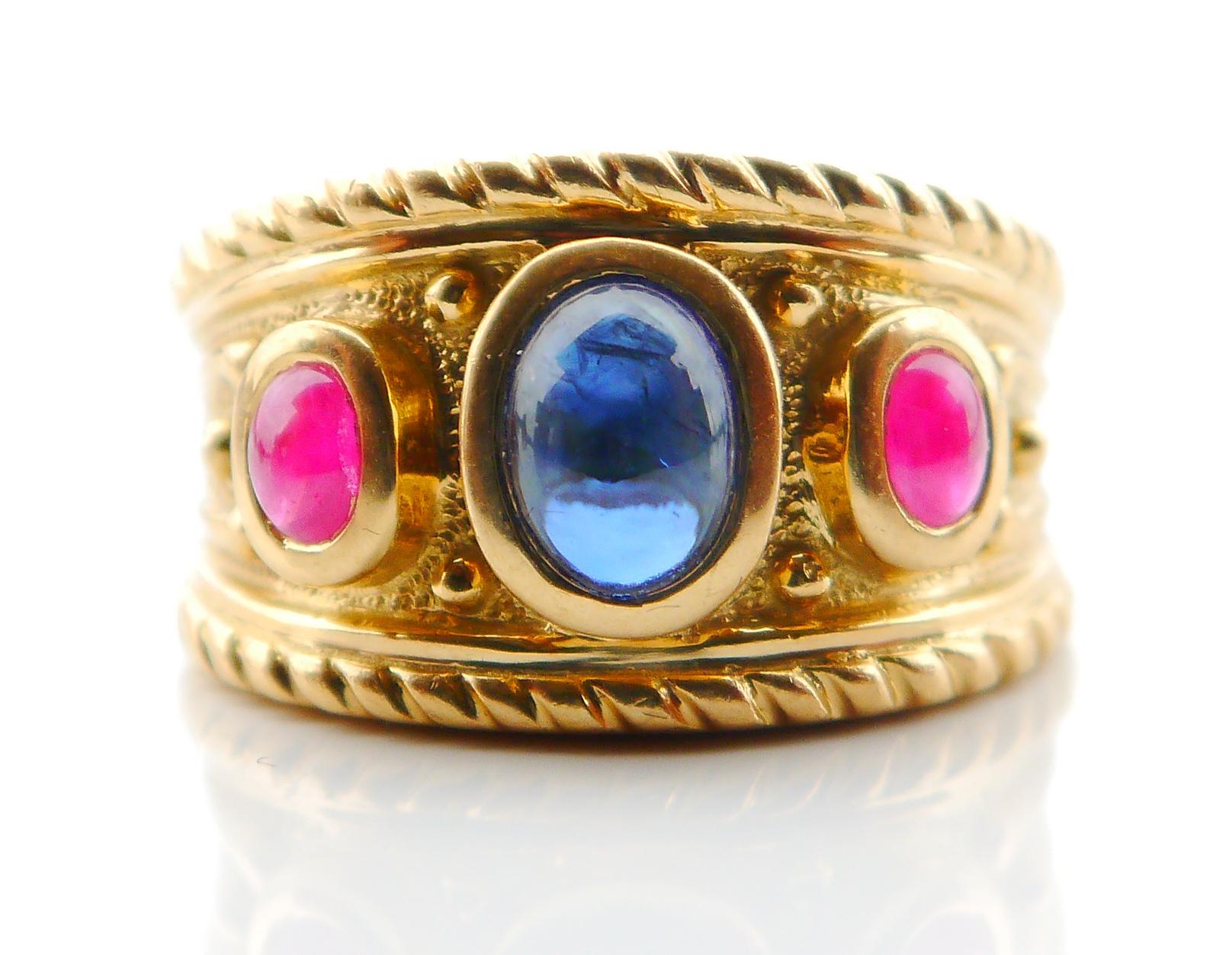 Anello Vintage naturale 1,25ct Zaffiro 0,8ct Rubino massiccio Oro 18K Ø US 5,5 / 9gr in vendita 1