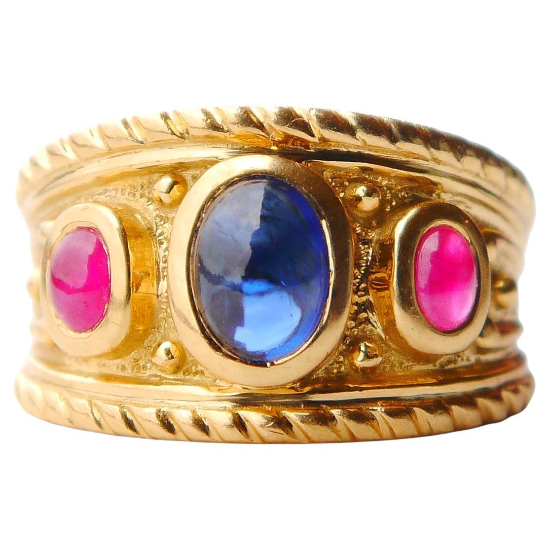 Anello Vintage naturale 1,25ct Zaffiro 0,8ct Rubino massiccio Oro 18K Ø US 5,5 / 9gr in vendita