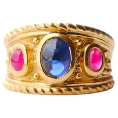 Bague Vintage naturelle 1.25ct Saphir 0.8ct Rubis massif Or 18K Ø US 5.5 / 9gr