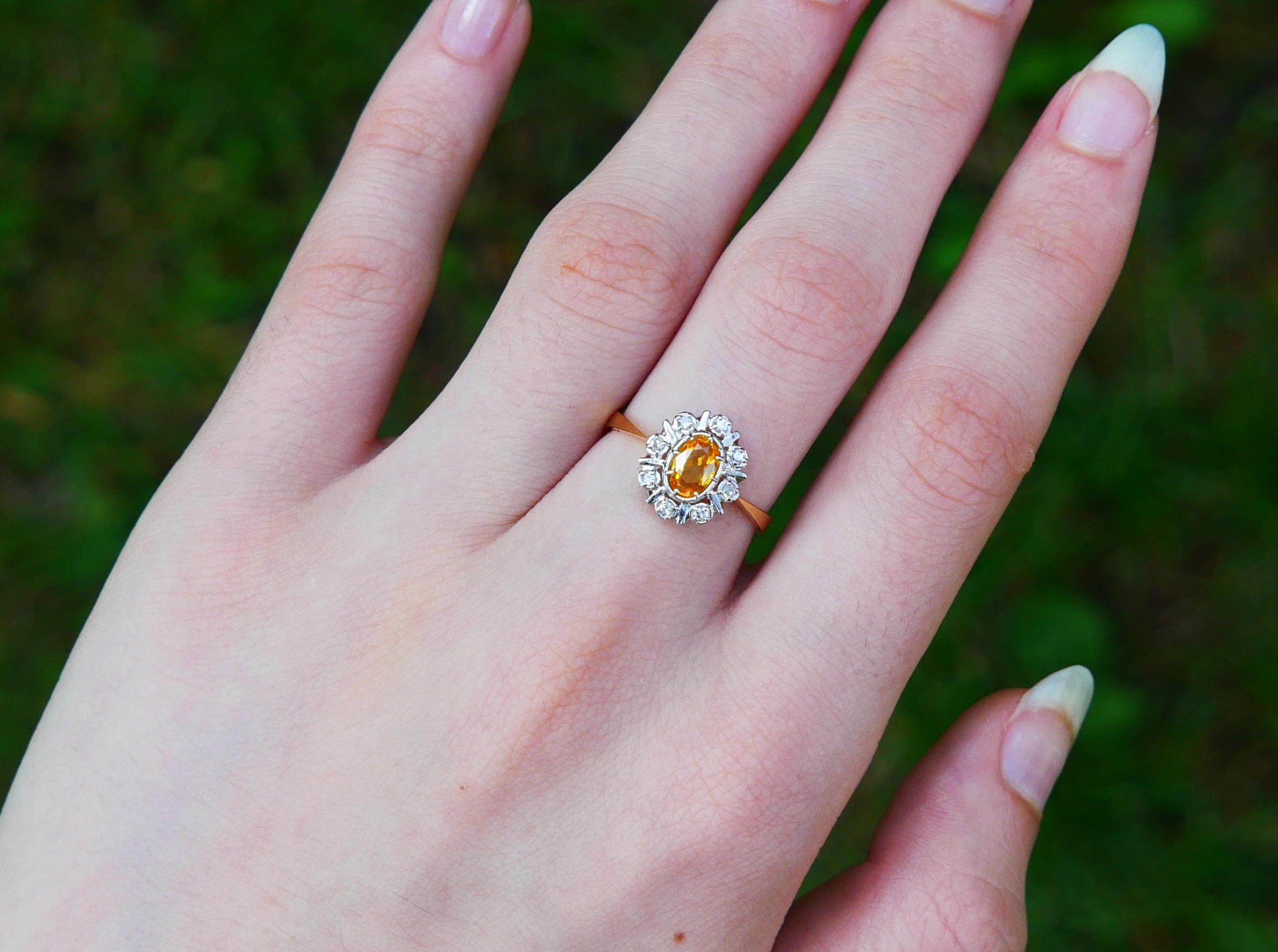 Anillo vintage zafiro amarillo natural 1ct diamantes oro macizo 18K ØUS6.75/2.35gr en venta 2