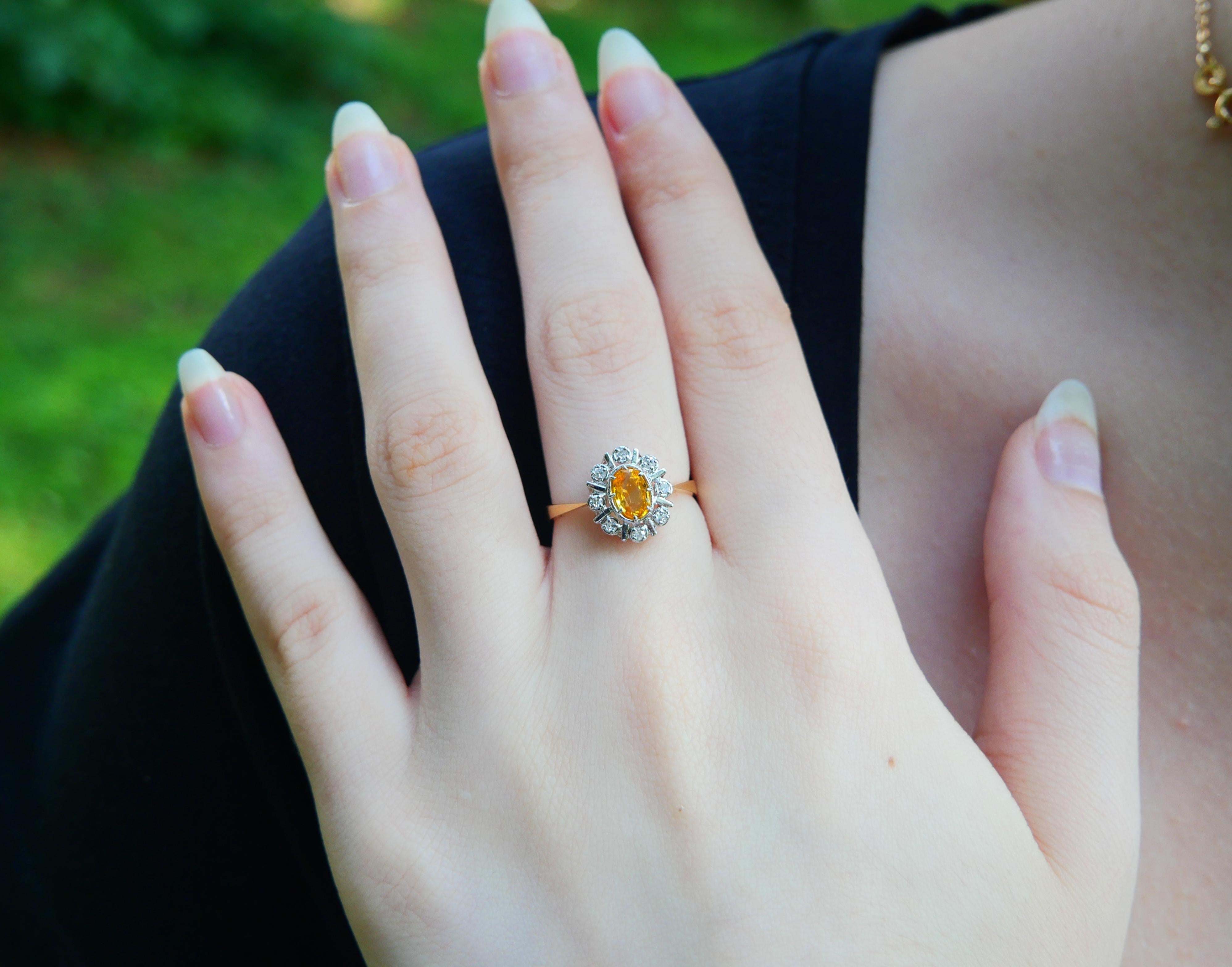 Anillo vintage zafiro amarillo natural 1ct diamantes oro macizo 18K ØUS6.75/2.35gr en venta 3