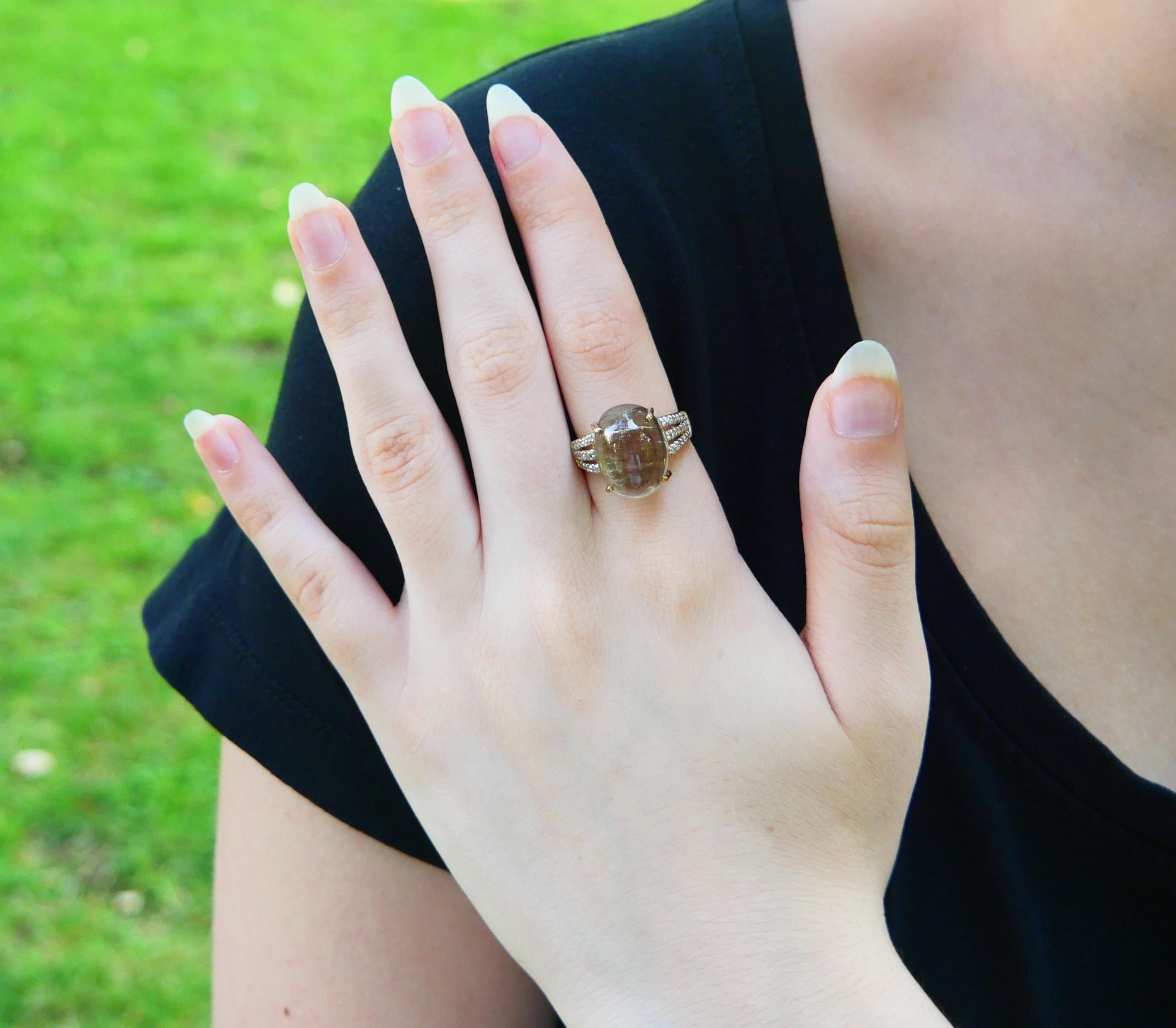 Vintage Ring natürlich 20ct Chrysoberyll Diamanten massiv 9K Gold Ø 7.5US / 7.4 gr im Angebot 5