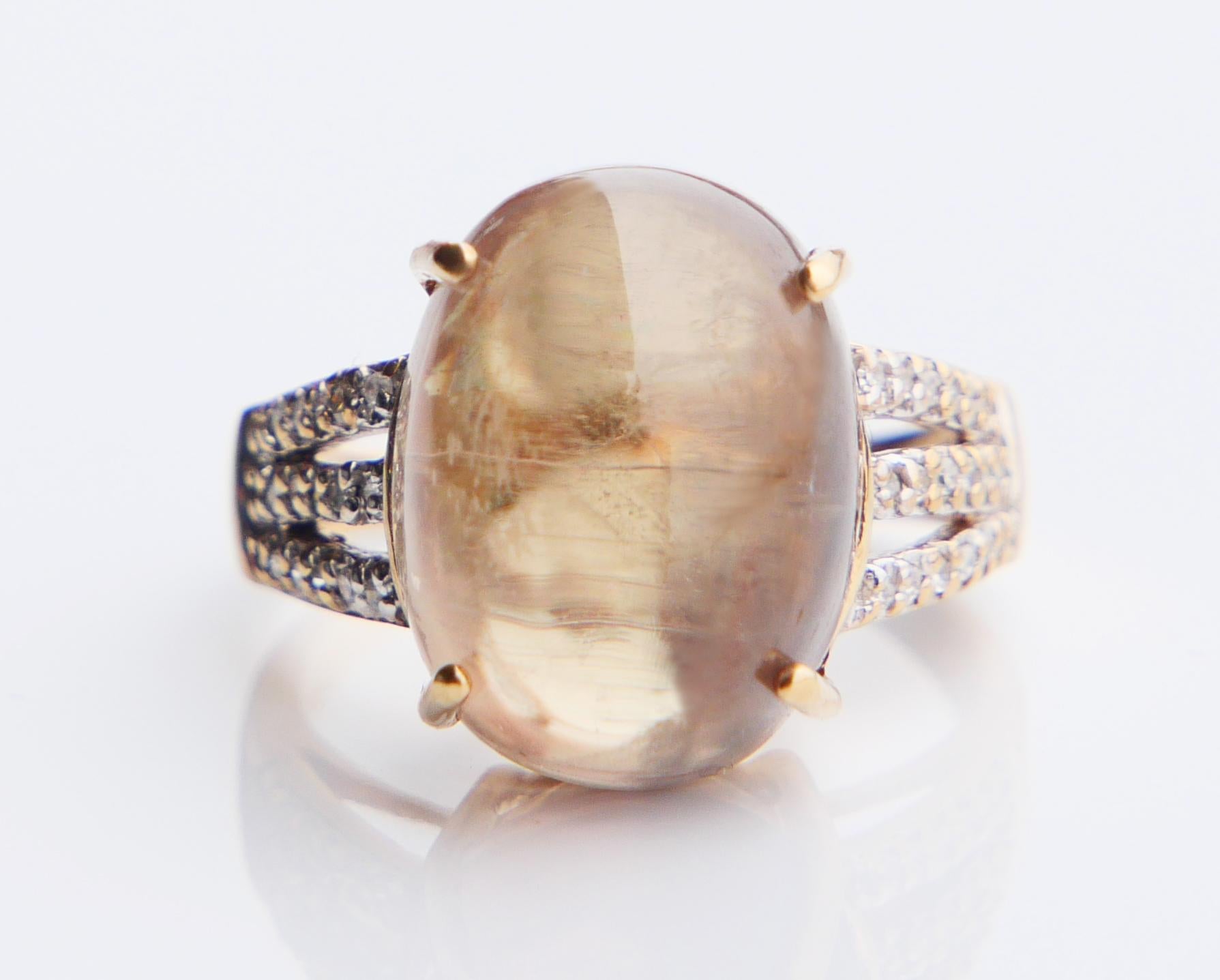 Vintage Ring natürlich 20ct Chrysoberyll Diamanten massiv 9K Gold Ø 7.5US / 7.4 gr im Angebot 10